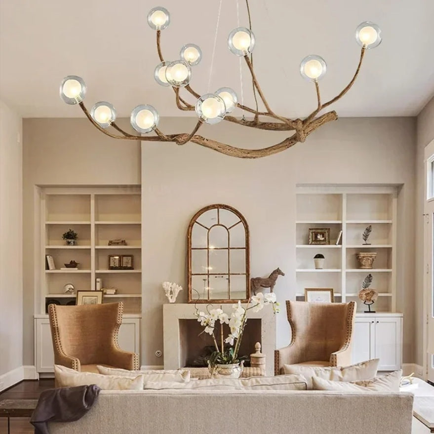 Appa Rustic Tree Branch Chandelier - Handcrafted Wooden Ceiling Light Fixture for Farmhouse, Cabin & Boho Decor | Perfect for Dining Room, Bedroom or Porch Lighting