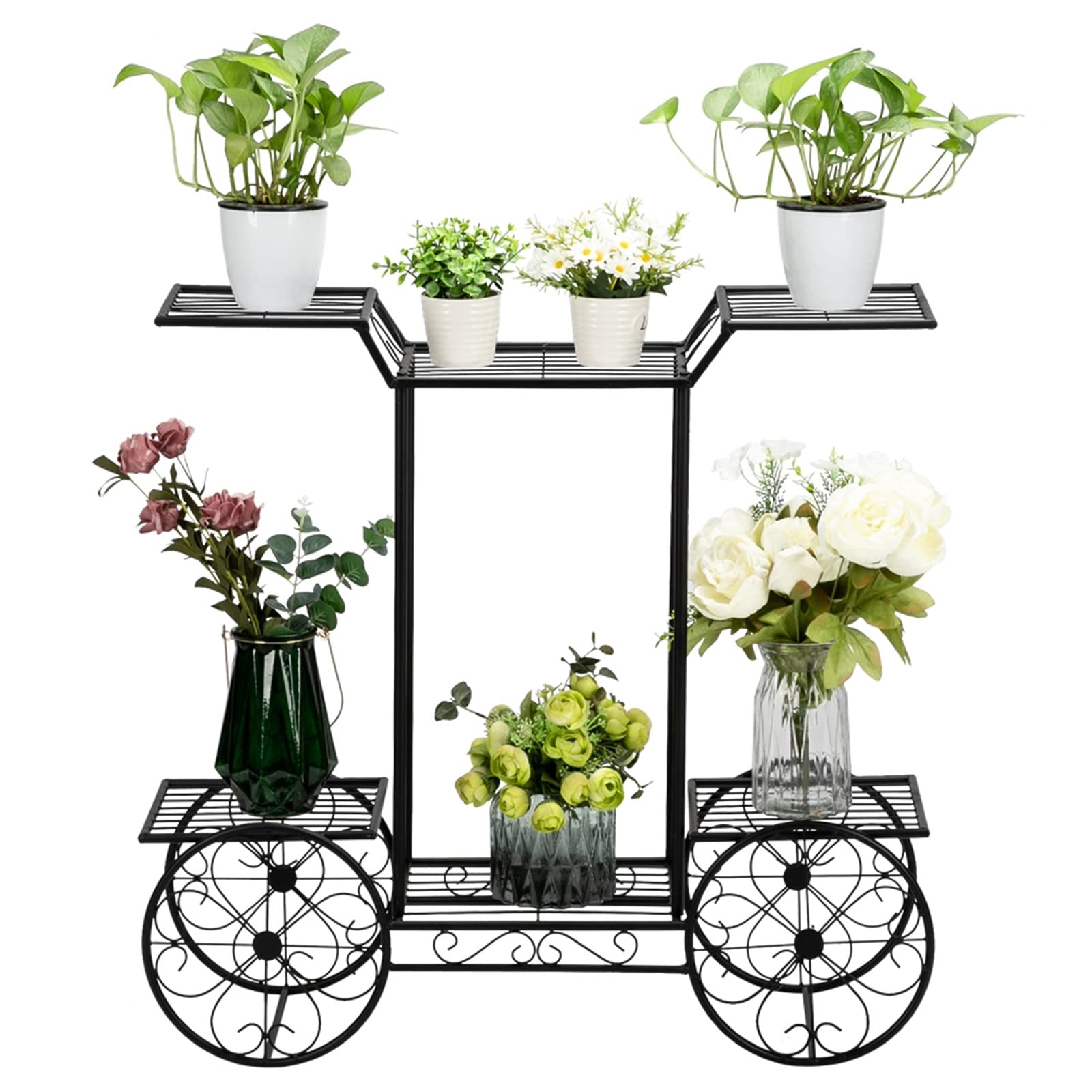 6-Tier Parisian Style Garden Cart Stand & Flower Pot Holder Display Rack - Black | Perfect for Home Decor, Indoor Plants, Outdoor Patio & Garden Organization