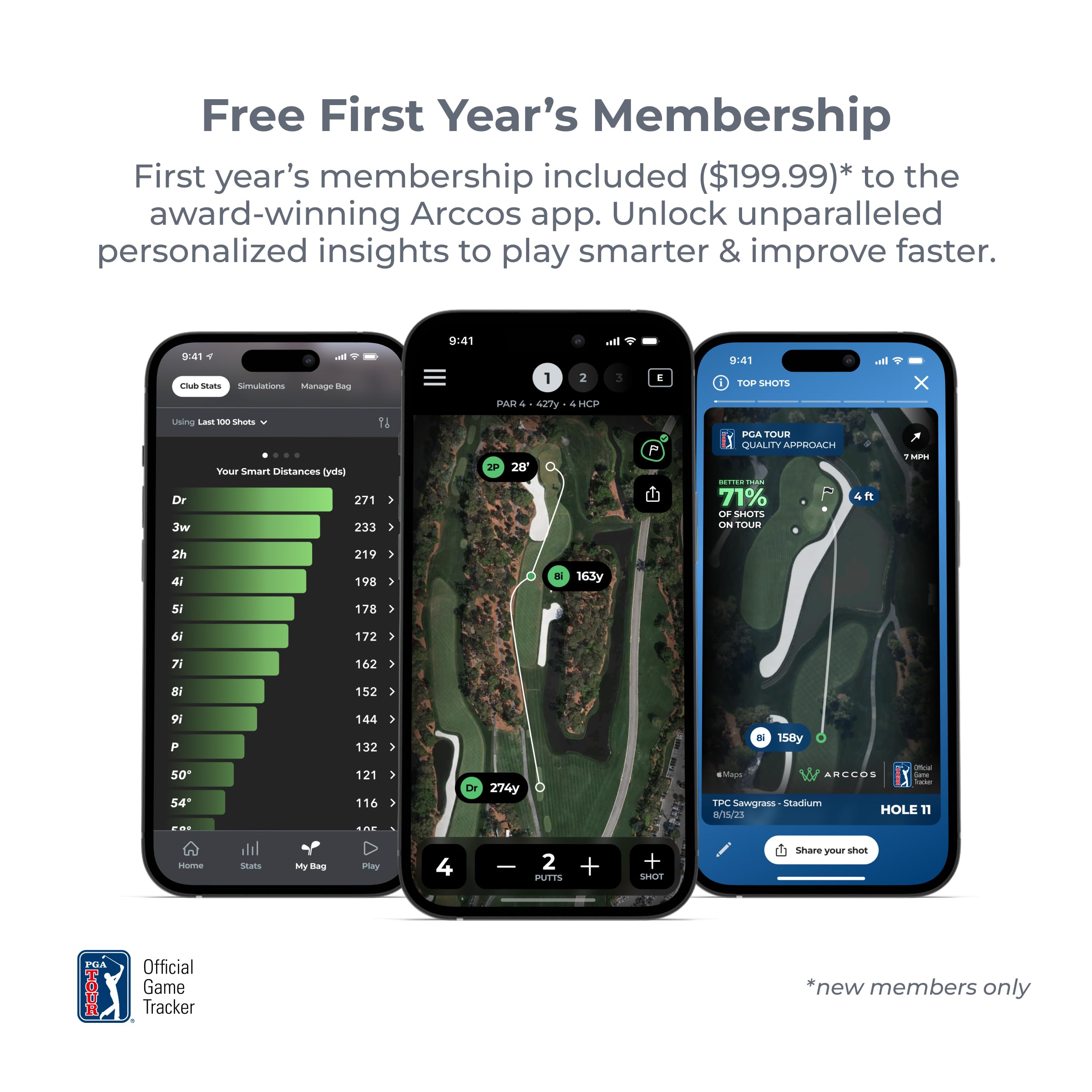 **Arccos Golf Pride MCC & Tour Velvet Smart Grips – #1 Golf Game Tracking System with Automatic Shot Detection, AI GPS Rangefinder, Strokes Gained Analytics & Smart Club Distances – Perfect for Improving Swing Accuracy & Course Performance**