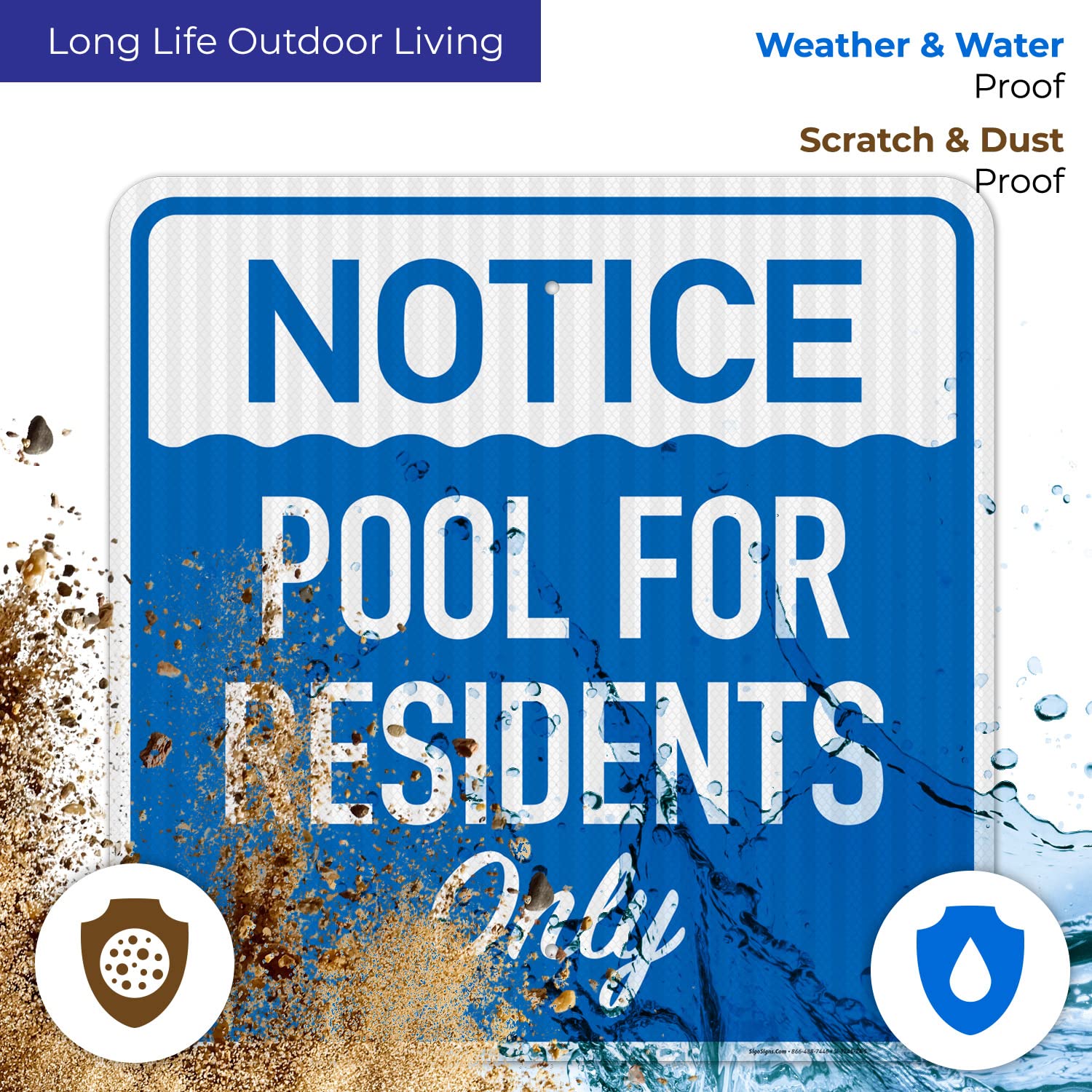 Residents Only Pool Sign - 24x24 Inches, 3M EGP Reflective .080 Aluminum, Fade Resistant for Indoor & Outdoor Use - Made in USA | Perfect for Apartment Complexes, Community Pools & Private Backyards