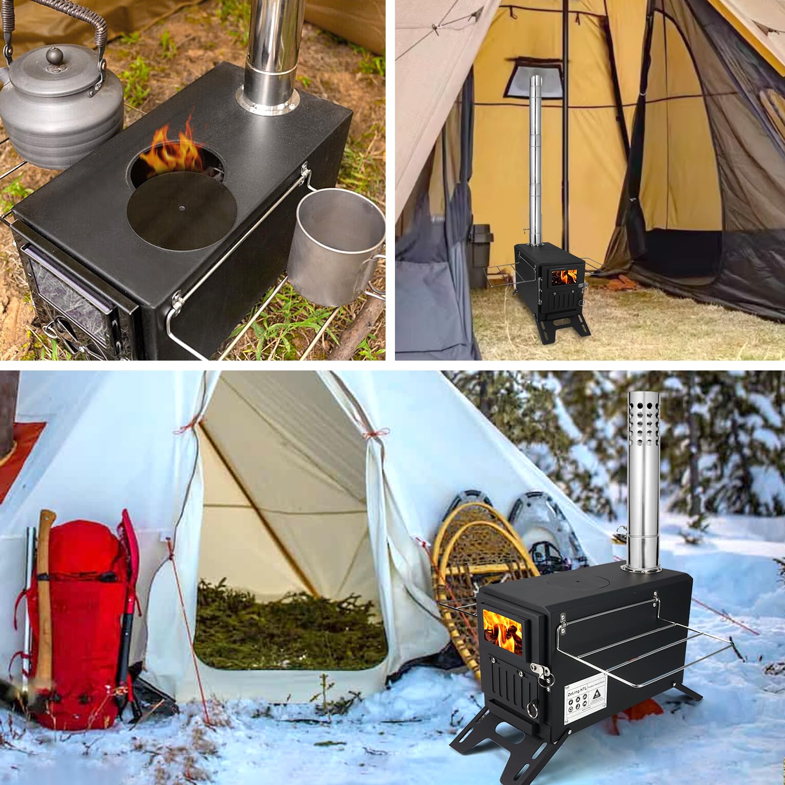 Portable Wood Burning Camping Tent Stove - Lightweight Stainless Steel Stove for Outdoor Adventures, Hiking, Hunting & Ice Fishing with Chimney Pipe - Perfect for Camping Trips, Backpacking & Winter Survival Gear
