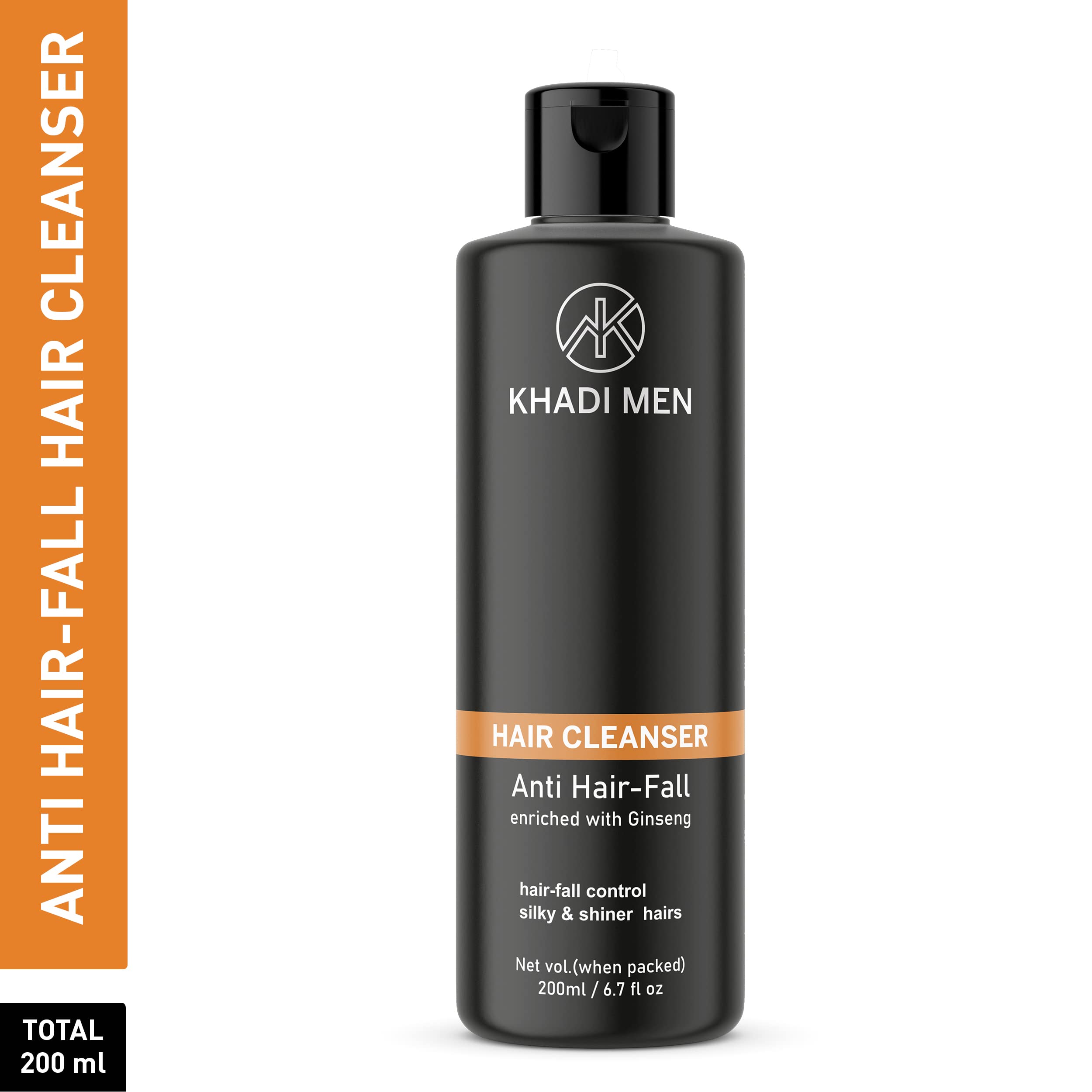 Khadi Men's Anti Hair Fall Shampoo with Gotu Kola, Rosemary & Basil | Reduces Hair Loss, Promotes Healthy Hair Growth & Shine | Dermatologist Tested Formula for Men - 200ml | Daily Use for Thicker, Stronger Hair at Home or Gym