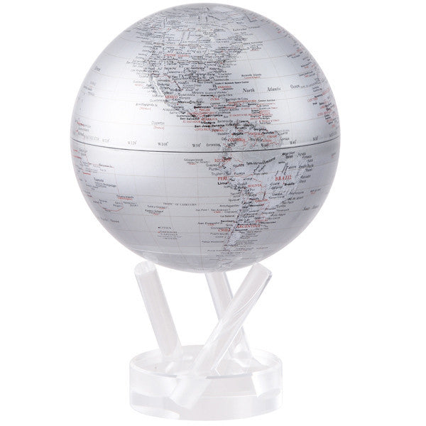Mova Globe Silver Earth - Rotating Floating Globe for Home & Office Decor, Unique Gift Idea for Geography Lovers, Perfect Desk Accessory for Study & Work