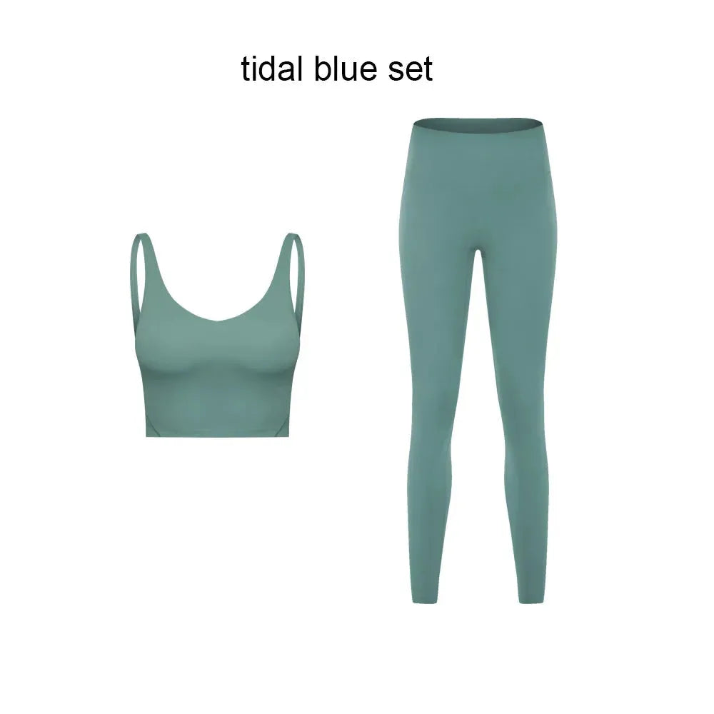 Women's 2-Piece Stretch Nylon Spandex Workout Outfit - Padded Crop Tank Bra & High Waist Yoga Leggings Set for Gym, Running & Yoga | Comfortable Tracksuit for Fitness & Active Lifestyle