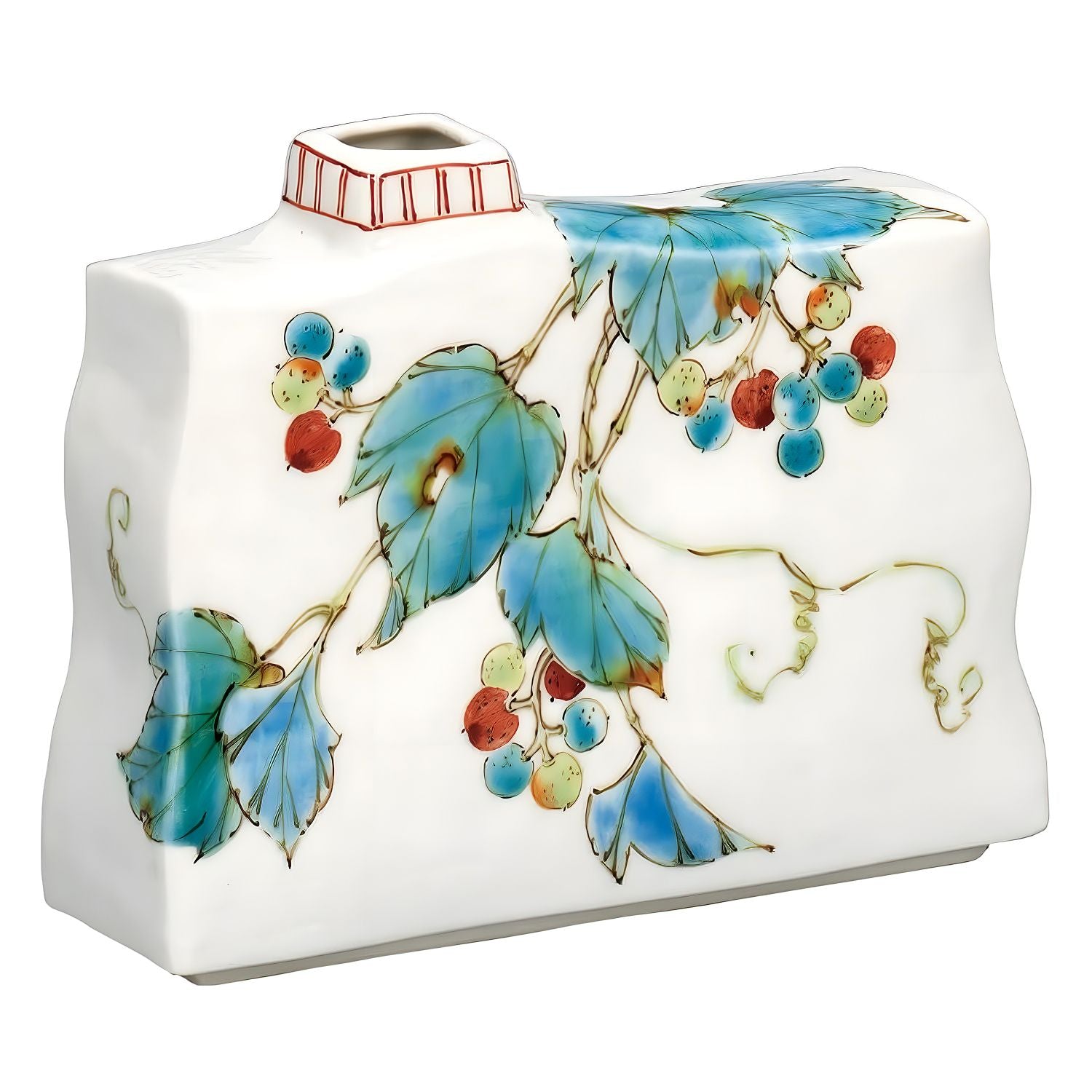 Authentic Japanese Kutani Ware Porcelain Single Flower Vase - Hand-Painted Wild Grapes Design for Home Decor & Wedding Centerpieces