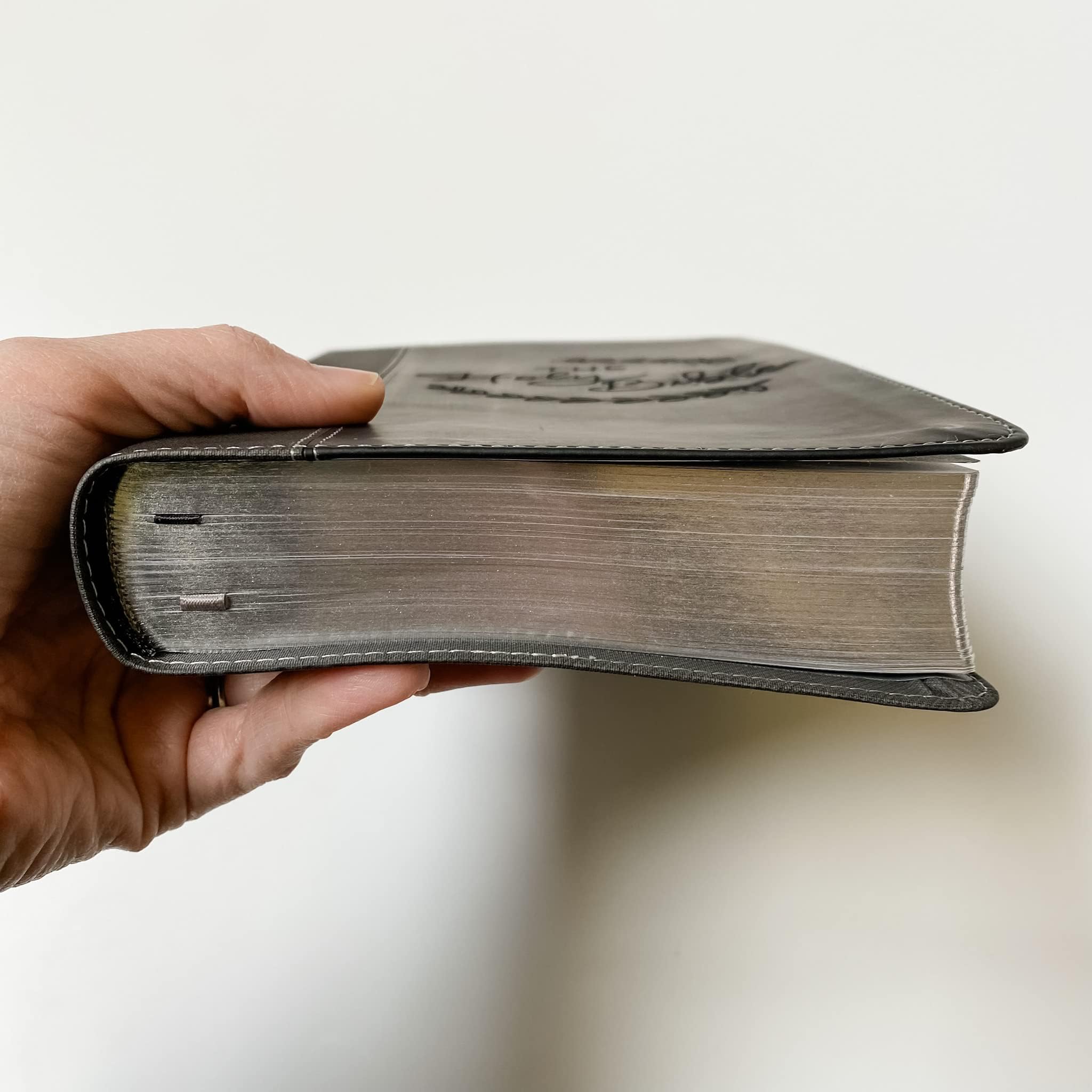 Personalized NIV Black/Gray Leathersoft Bible with Hand Lettering & Laser Engraving - Custom Name Engraving Available - Perfect Gift for Weddings, Baptisms, Graduations & Birthdays - Ideal for Daily Devotion, Bible Study & Spiritual Growth