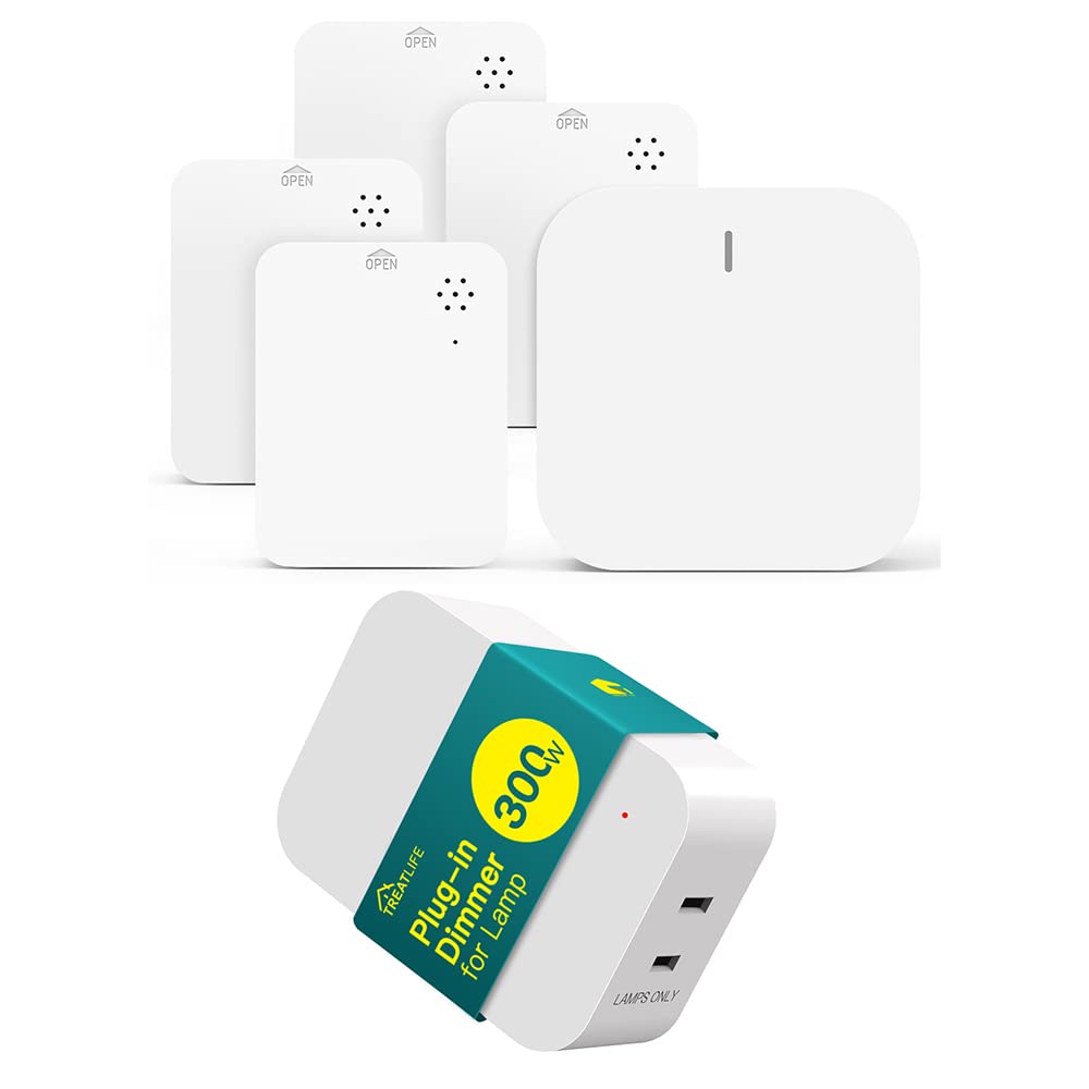 4-Pack Water Leak Detector with Smart Hub & Dimmer Plug Bundle - Smart Home Flood Alert System for Basement, Bathroom & Kitchen Protection