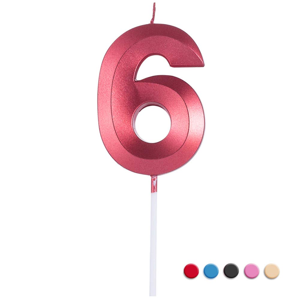 3D Multicolor Big Number Birthday Candles - Cake Topper Decoration for Parties, Anniversaries & Celebrations (Set of 6 Red Candles) | Perfect for Birthday Cakes, Wedding Cakes & Special Occasions