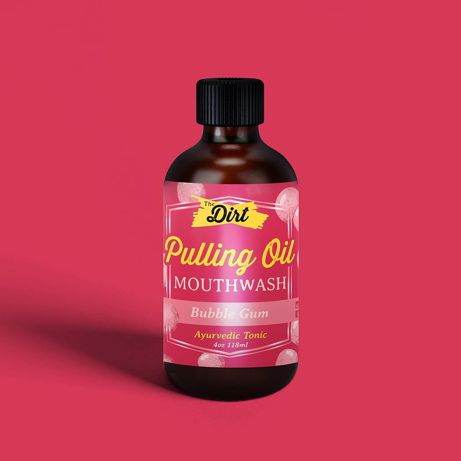 THE DIRT Oil Pulling Mouthwash - Gluten Free, Vegan - Natural Plaque & Tartar Remover, Bad Breath Treatment & Teeth Whitening (Bubblegum Flavor, 4oz) - Perfect for Morning Routine & Oral Detox