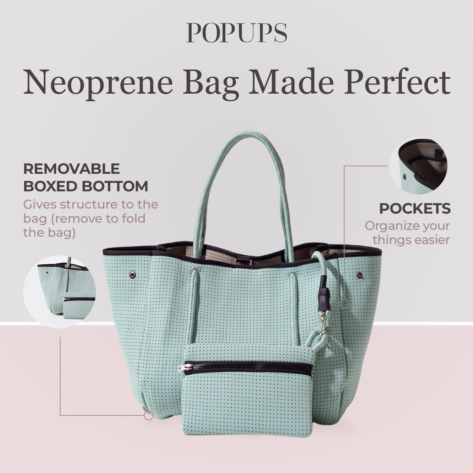 Stylish Large Neoprene Tote Bag for Women - Water-Resistant Designer Handbag with Multiple Pockets & Zipper Pouch - Perfect for Work, Travel, Beach & Everyday Use