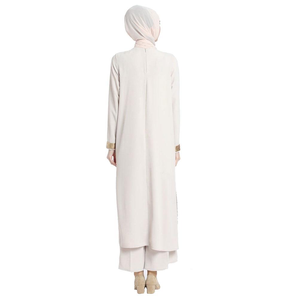 Elegant Abaci Modest Sequined Tunic 13191 in Beige - Perfect for Church, Parties & Special Occasions