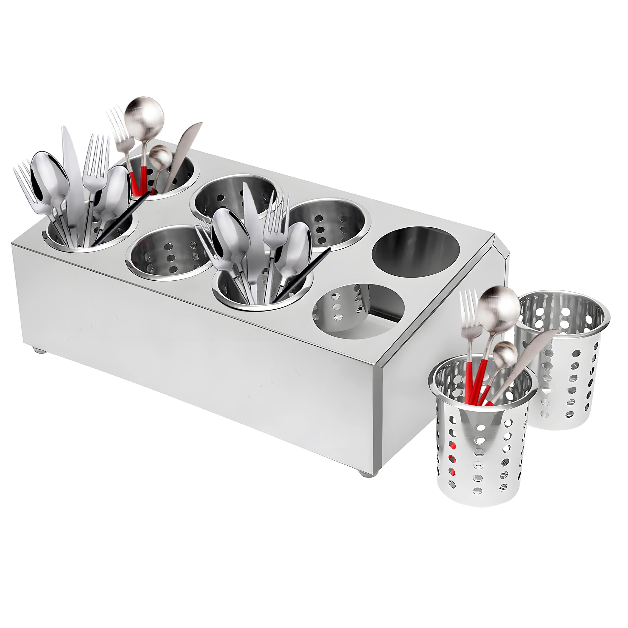 Stainless Steel 8-Hole Flatware Holder - Commercial Utensil Storage Caddy & Drying Rack - Countertop Silverware Organizer for Restaurants, Hotels, Buffets - Perfect for Kitchen, Dining Room, and Food Service Areas