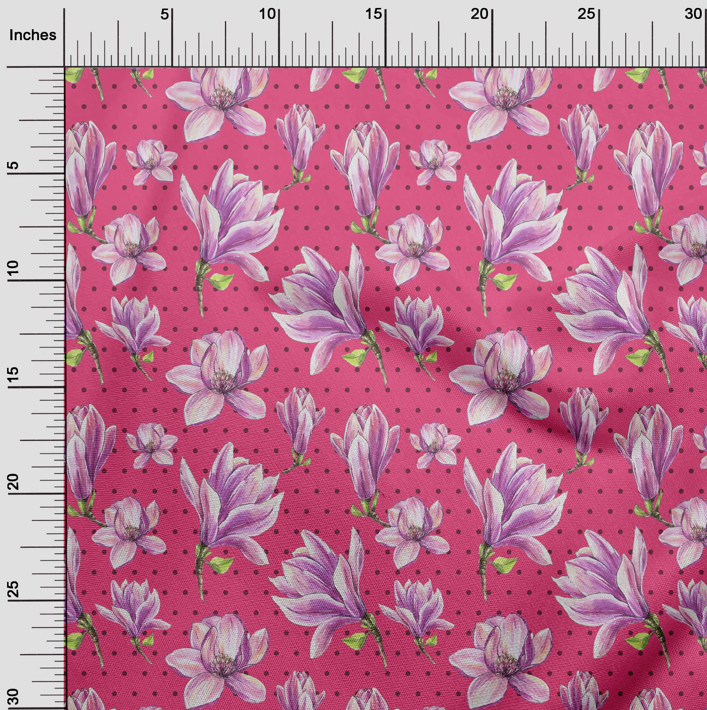 oneOone Viscose Chiffon Pink Fabric - Floral & Polka Dot Printed Dress Material - 42 Inch Wide by The Yard - Perfect for Dresses, Scarves & DIY Fashion Projects