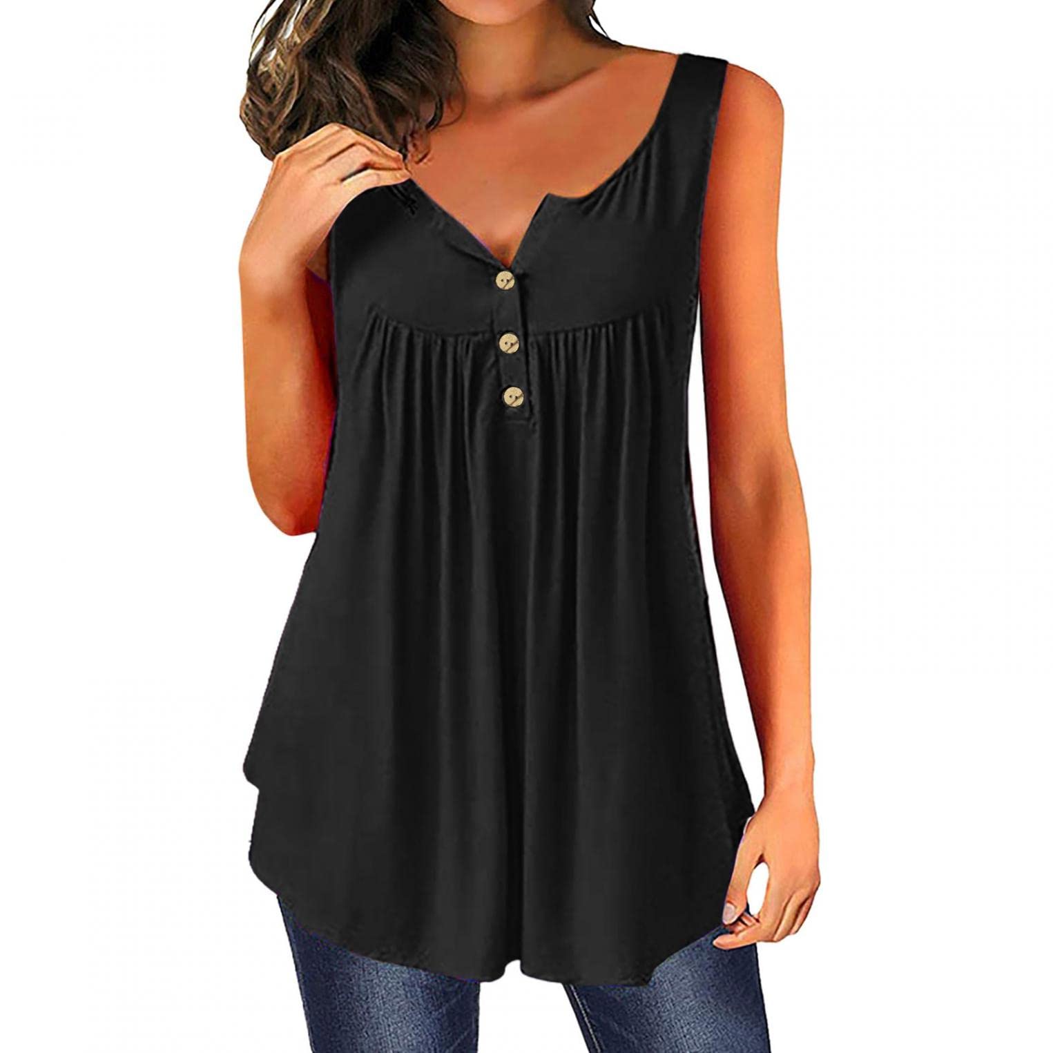 JQUEBGU Women's Summer Tops 2023 - V Neck Sleeveless Tank Tops, Loose Casual Blouses for Beach, Vacation & Everyday Wear