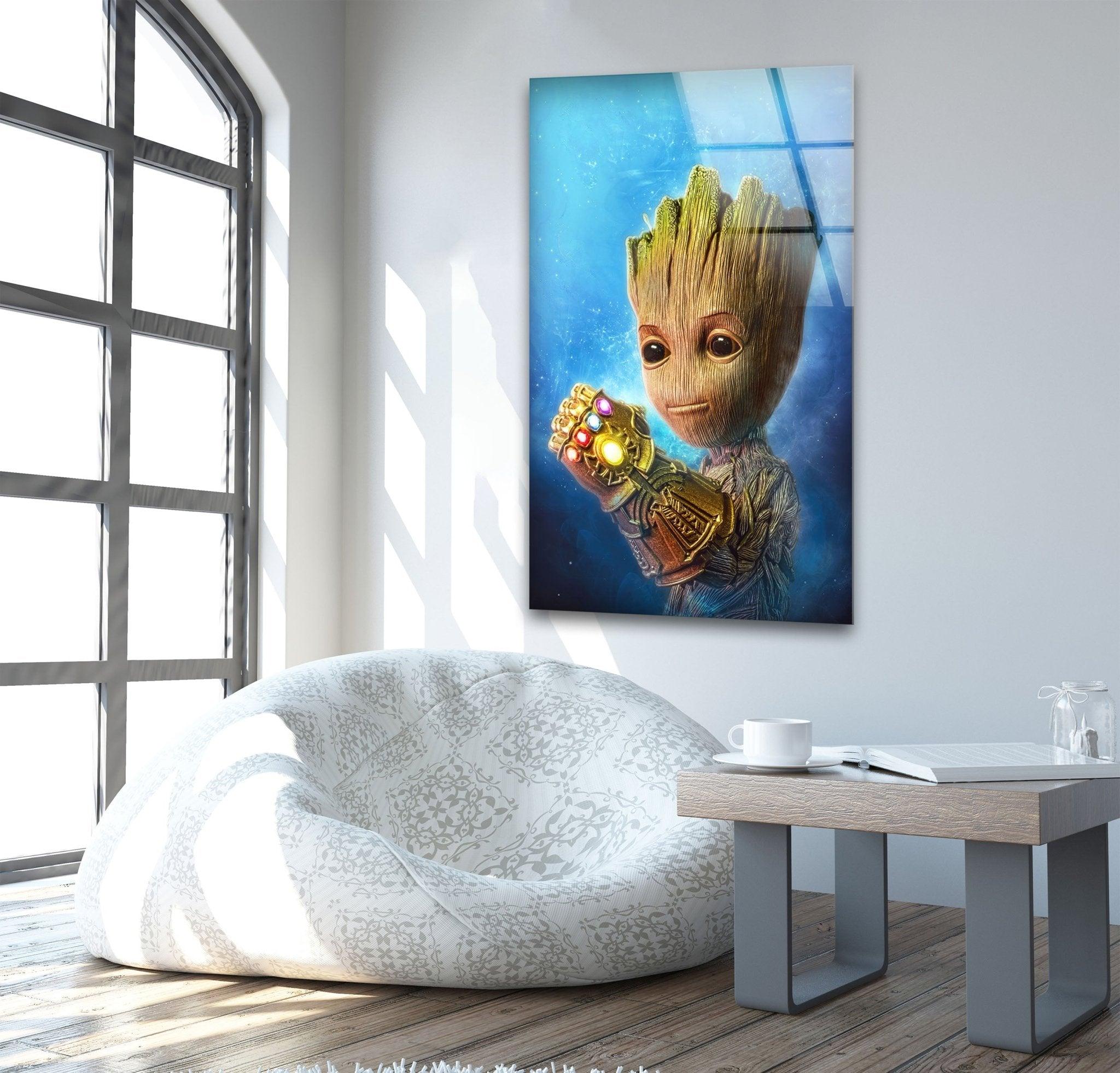 Marvel Avengers Baby Groot Glass Wall Art Decor - Perfect for Nursery, Kids Room & Superhero Themed Home Decor