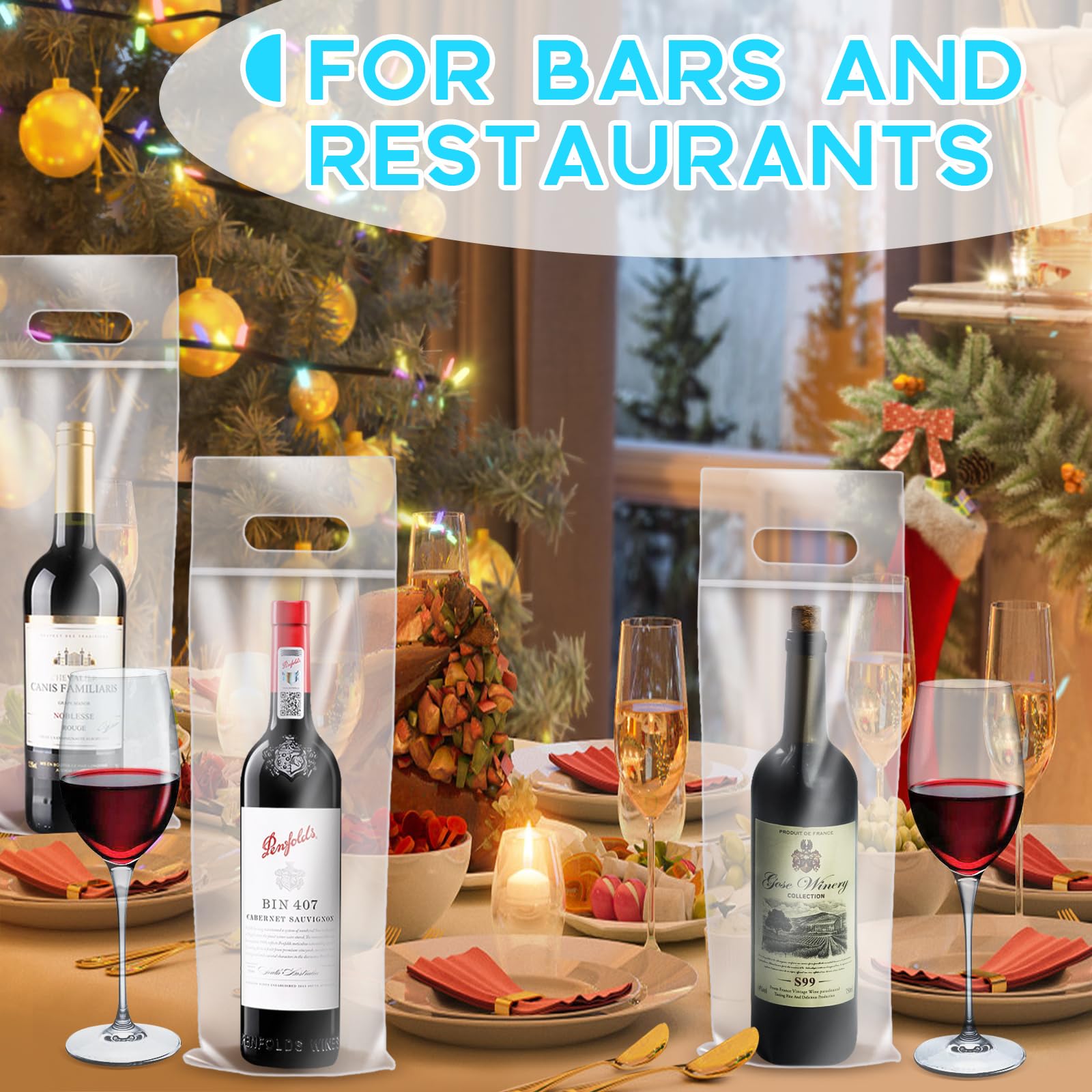 Vowcarol 100 Pack Reusable Plastic Wine Bags with Handles - Leak Proof & Tamper Evident Seal for 25 oz Bottles - Perfect for Parties, Picnics, Travel & Wine Tasting Events - Durable Wine Transport Bags for Open Bottles