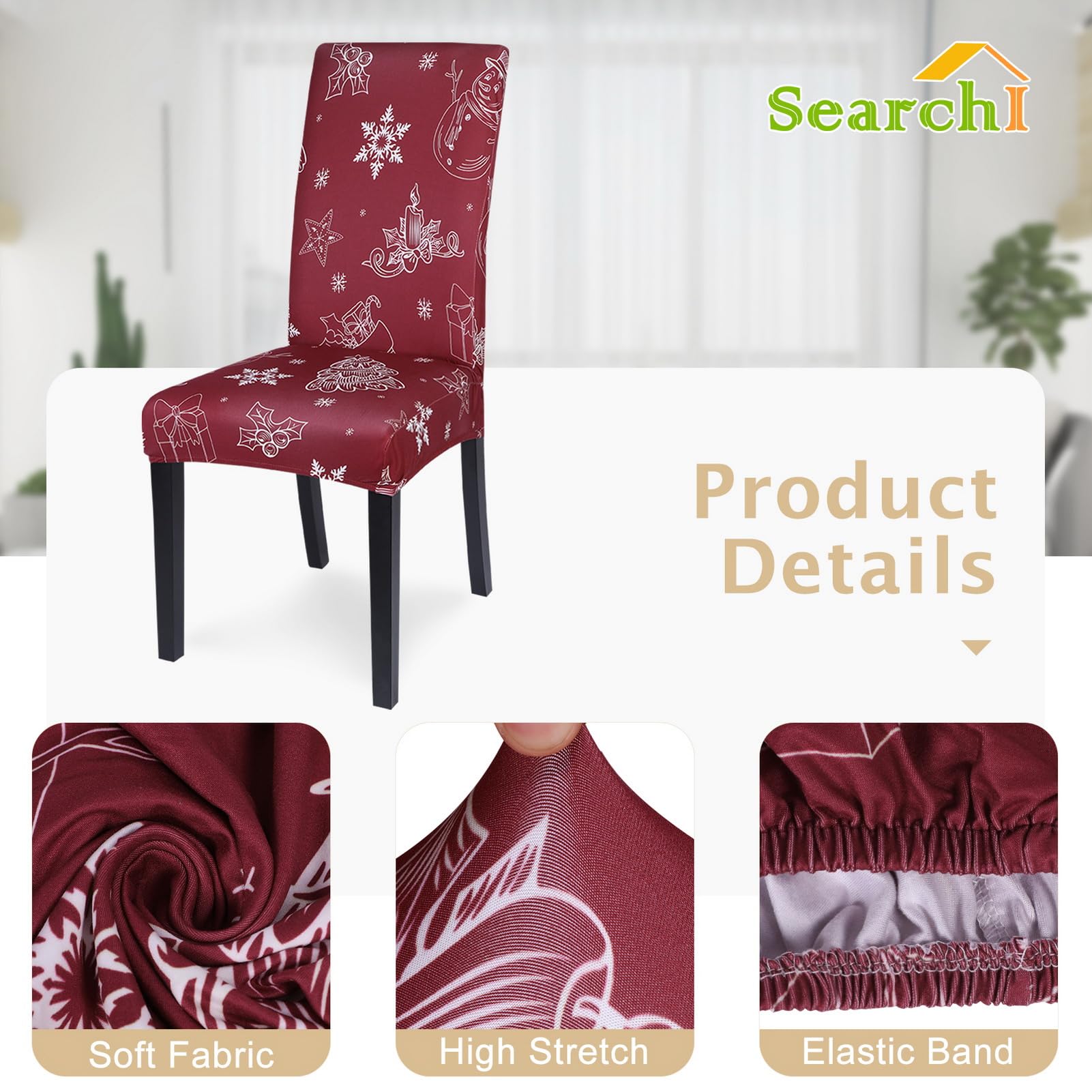 Stretch Christmas Chair Covers Set of 4 - Washable Holiday Parsons Chair Slipcovers for Dining Room Decor, Kitchen & Ceremony (Red Snowflake) - Perfect for Christmas Parties, Family Gatherings & Seasonal Home Decoration