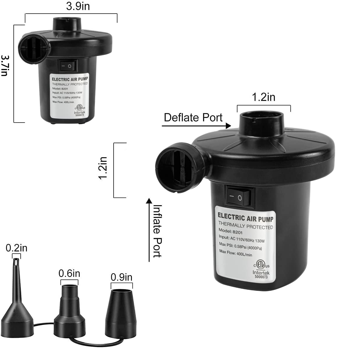 130W Quick Electric Air Pump for Inflatables - Portable Air Mattress Pump with 3 Nozzles for Airbed, Pool Floats, Inflatable Couch | Fast Inflation & Deflation | Perfect for Camping, Travel & Home Use