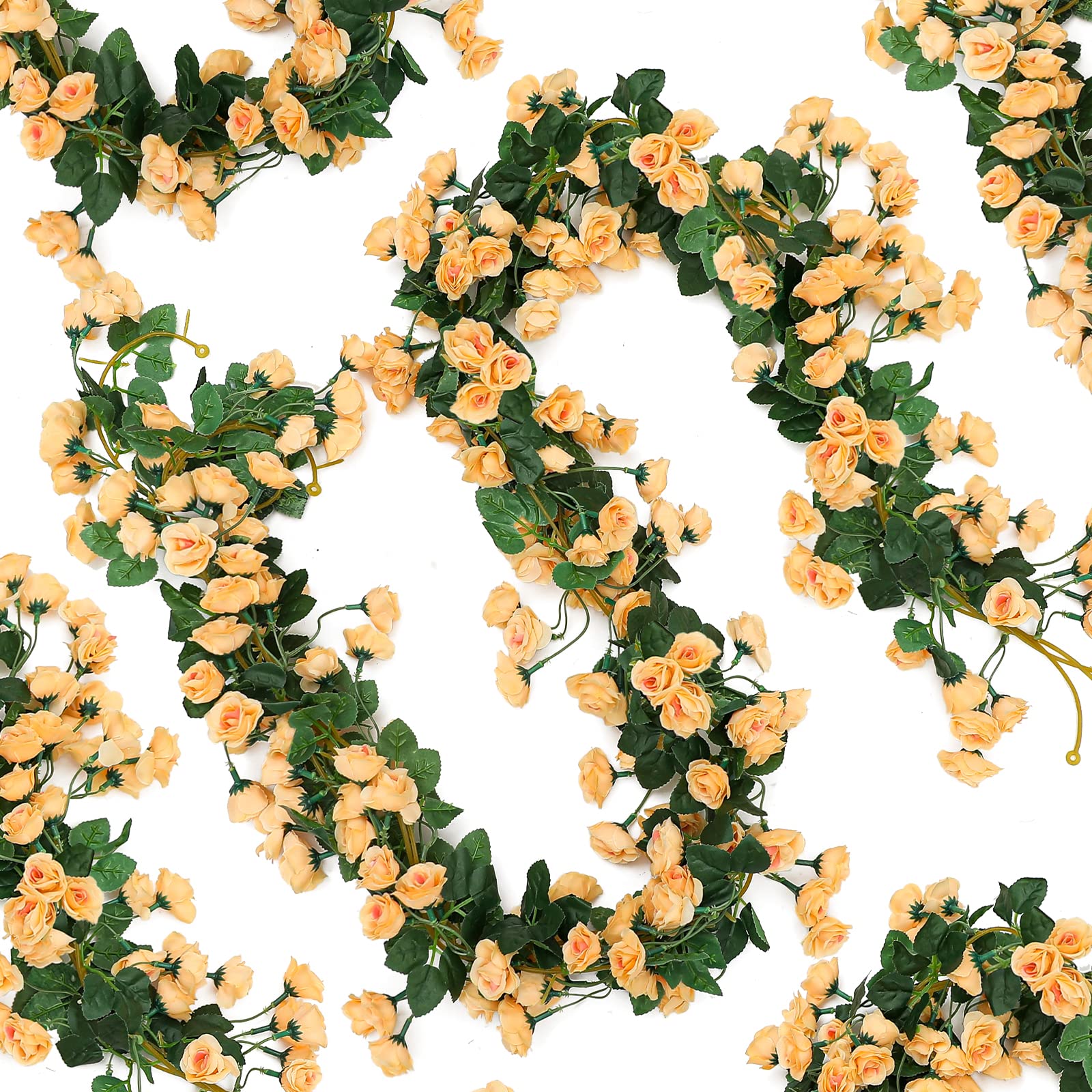 2 Pack Artificial Rose Vine Garland - 69 Heads Champagne Fake Flowers for Wedding Arch, Hanging Garden Decor, Floral Arrangement, Home & Party Decoration