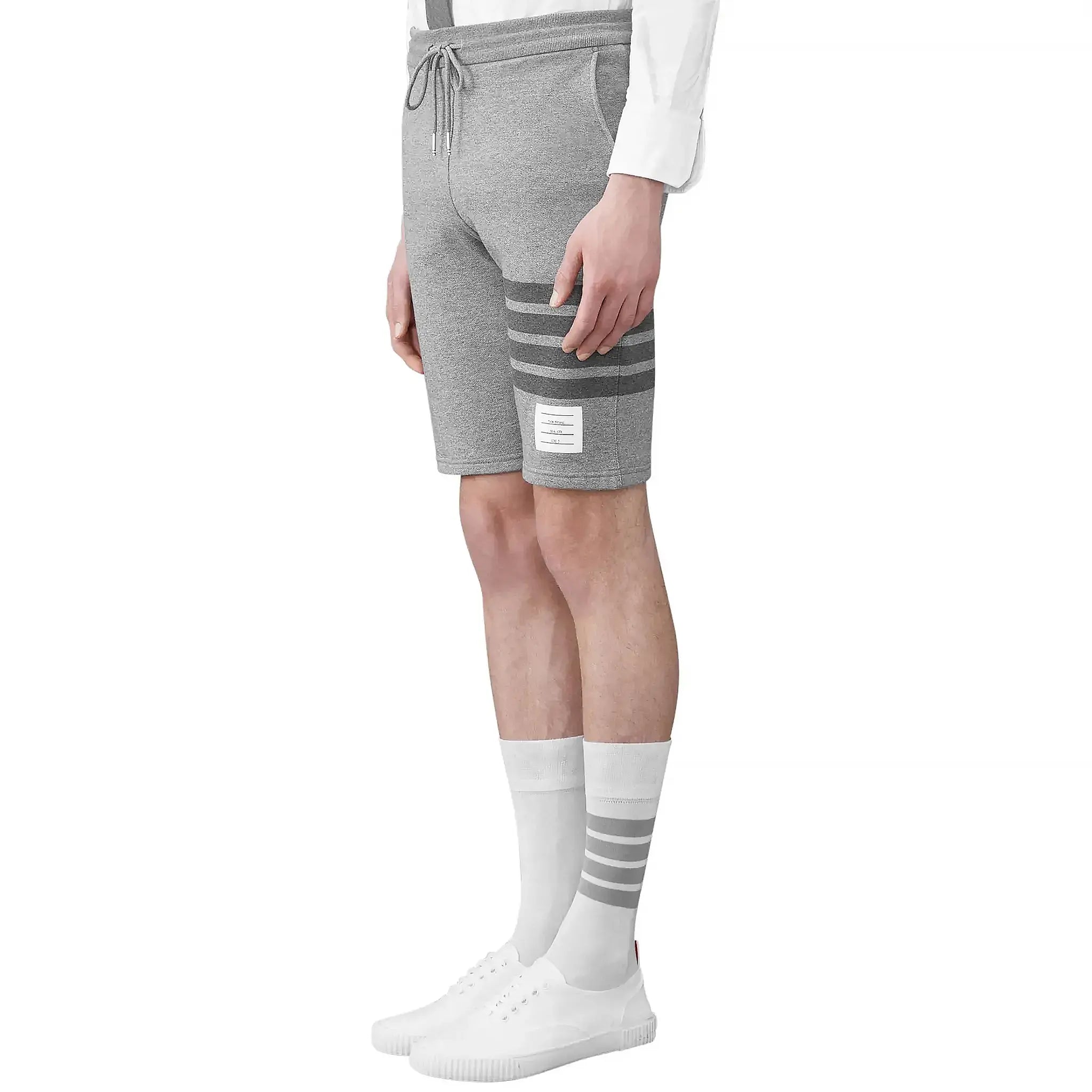 Thom Browne Classic Loopback 4-Bar Grey Sweat Shorts for Men | Premium Cotton Casual Lounge Shorts | Perfect for Gym, Home, and Summer Outings