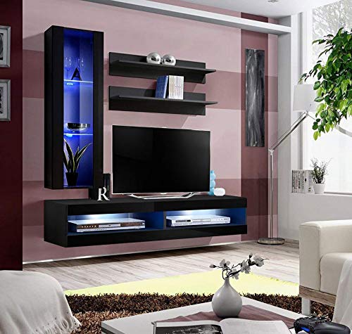 Modern White Wall-Mounted TV Stand with Storage Shelves & LED Lights - Floating Entertainment Center Console for Bedroom & Living Room - Perfect for Small Spaces & Home Theater Setup - Meble Furniture Fly H2 34