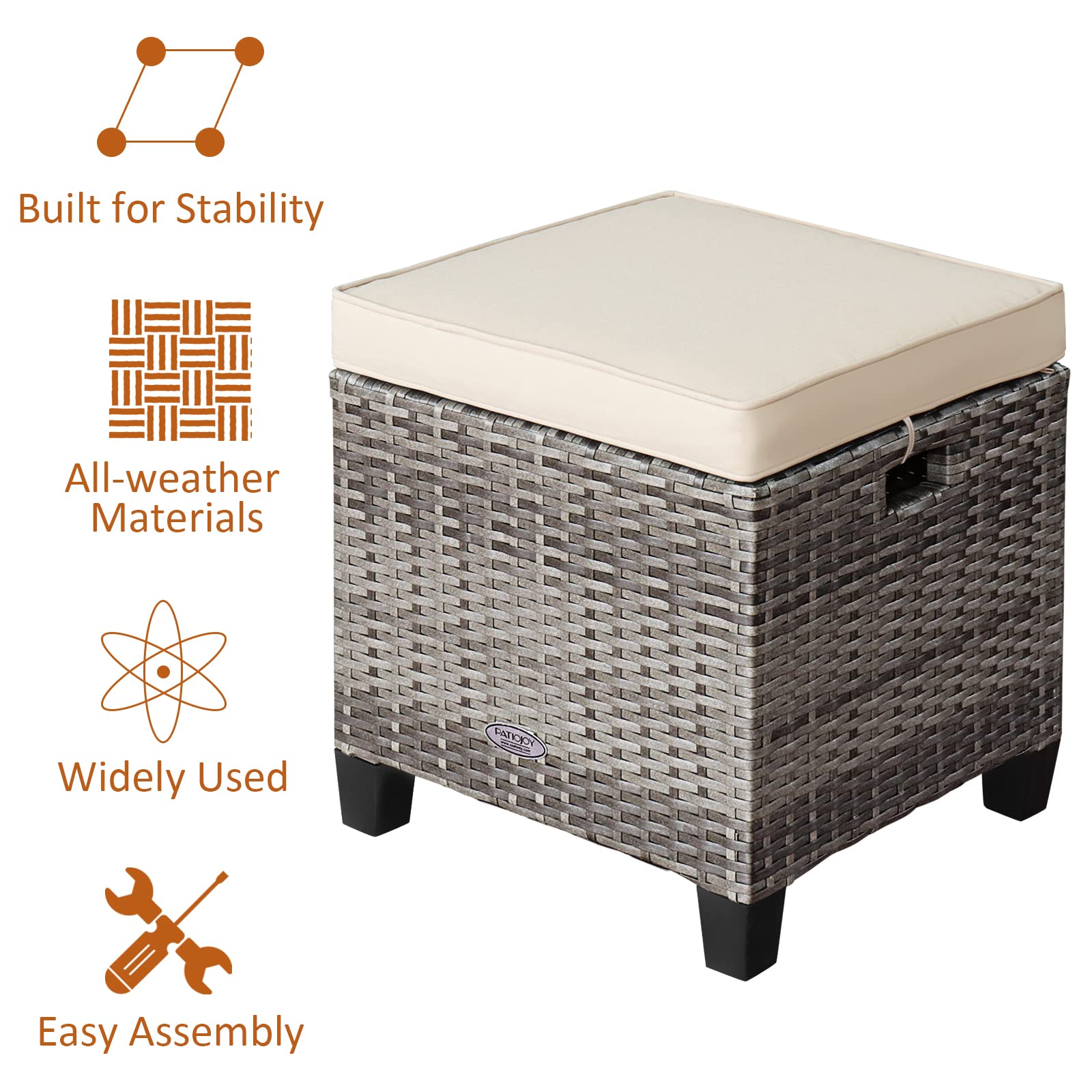 RELAX4LIFE 2-Piece Outdoor Rattan Ottoman Set with Cushions - All-Weather Wicker Patio Furniture with 2 Footrest Stools, Durable Steel Frame for Backyard, Garden, Poolside & Deck (White)