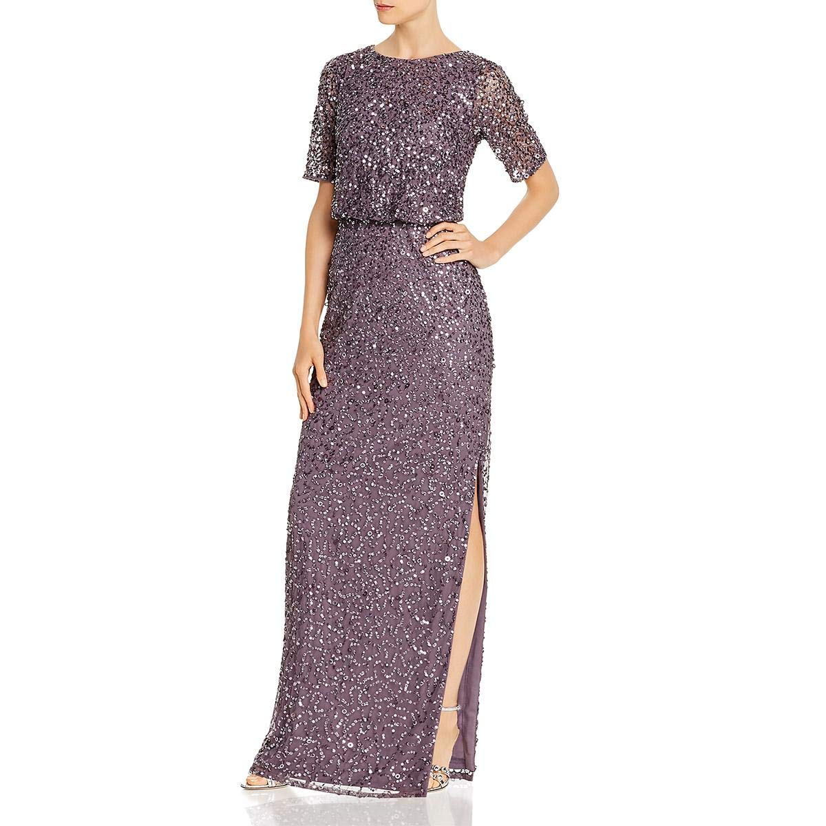 Adrianna Papell Women's Beaded Long Evening Dress for Prom, Wedding & Formal Events - Elegant Sequined Gown with Flowy Skirt