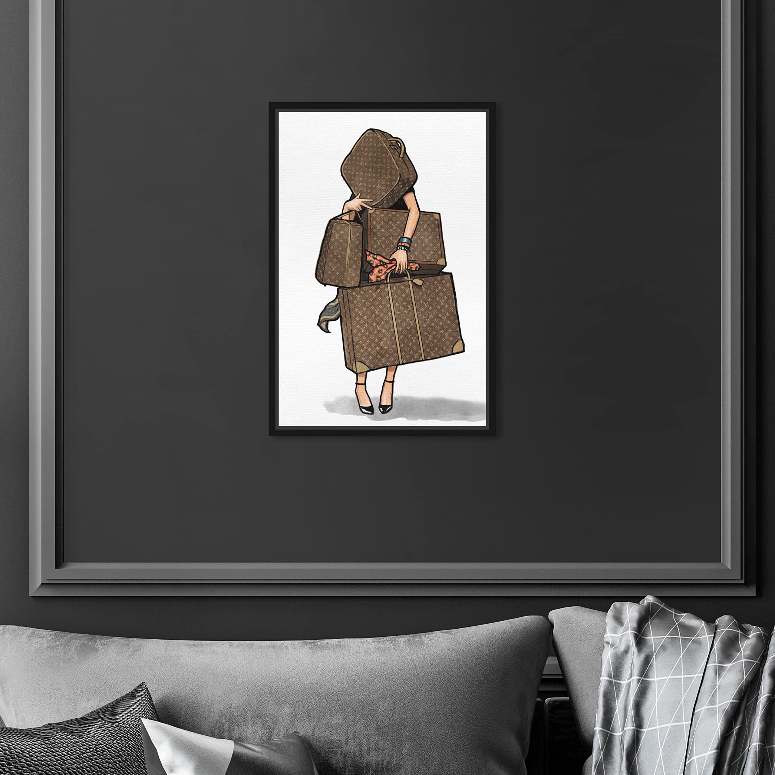 Oliver Gal Artist Co. Fashion & Glam Framed Wall Art Canvas Print - Orange Travel Bag Home Décor (10x15 Inches, Brown/White) | Perfect for Living Room, Bedroom & Office Decor