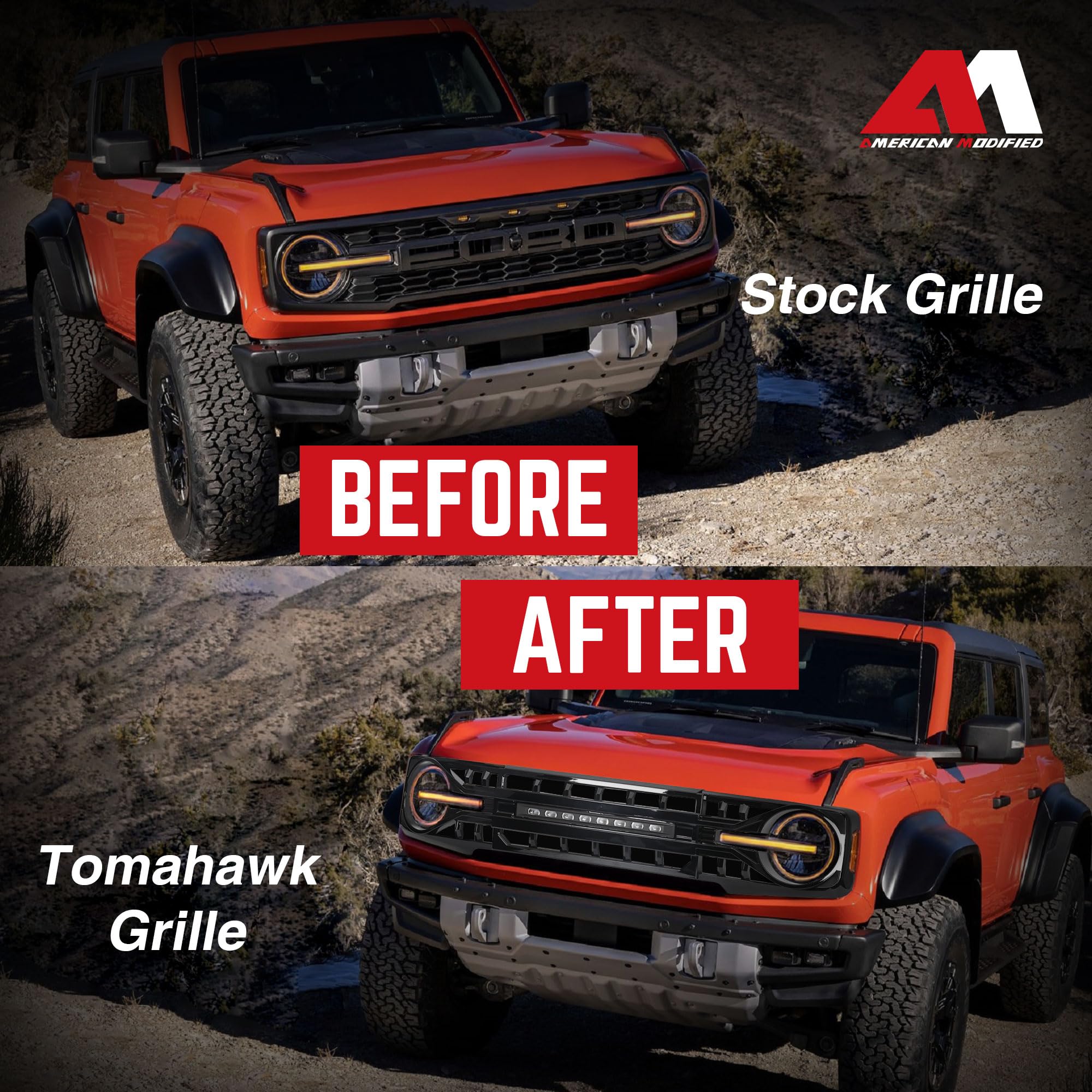 2021-2023 Ford Bronco Front Bumper Grille | Matte Black Off-Road Replacement Grill with LED Lights | Perfect for Trail Riding & Off-Road Adventures