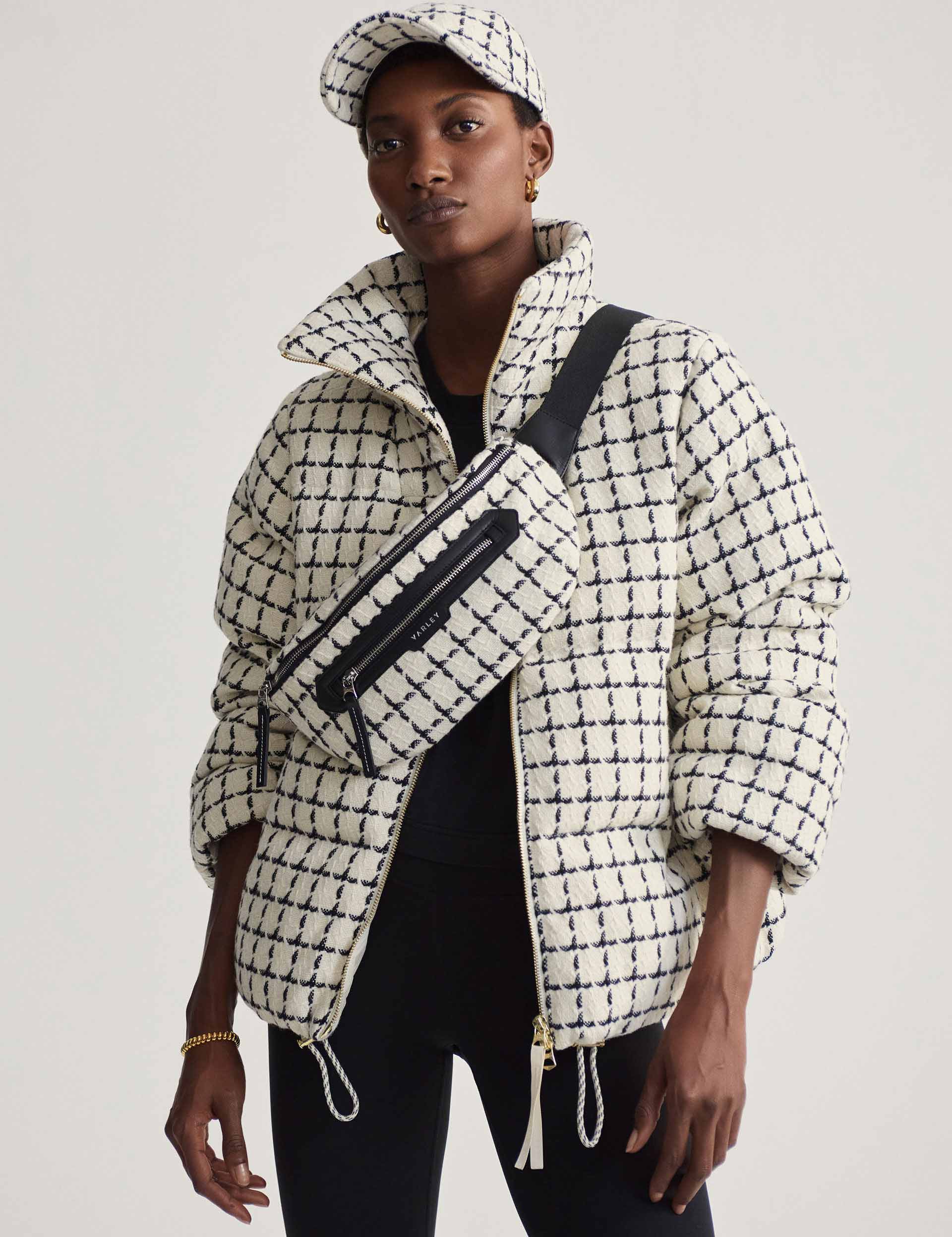 Eugene Check Puffer Jacket - Stylish Egret Mono Check Coat for Men & Women | Perfect for Winter, Outdoor Activities & Casual Wear