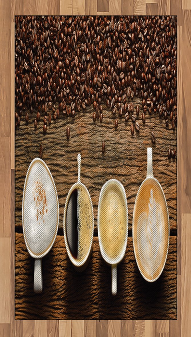 Ambesonne Coffee Themed Area Rug - Woven Accent Rug with Coffee Cups and Beans Design, 2'6