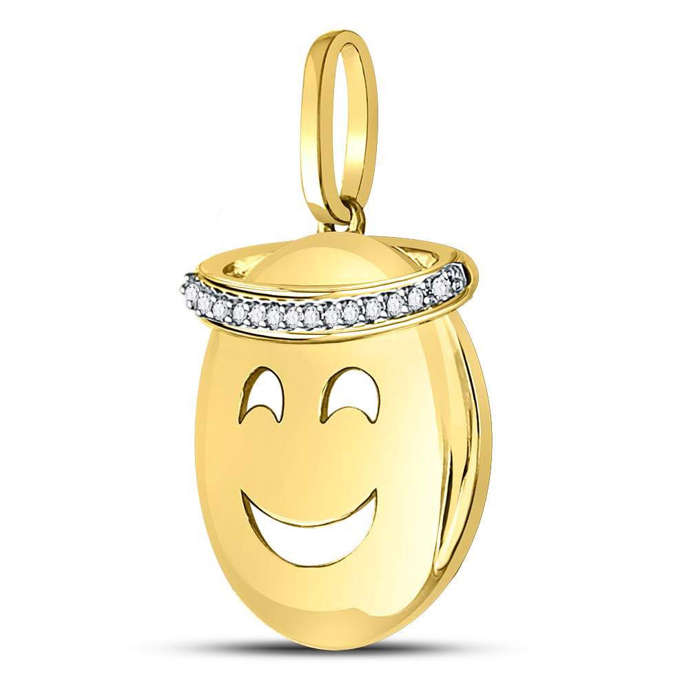 Dazzlingrock 10kt Yellow Gold Round Diamond Smiley Face Halo Emoji Pendant Necklace for Women - 1/20 CTW - Perfect for Gifts, Birthdays & Everyday Jewelry