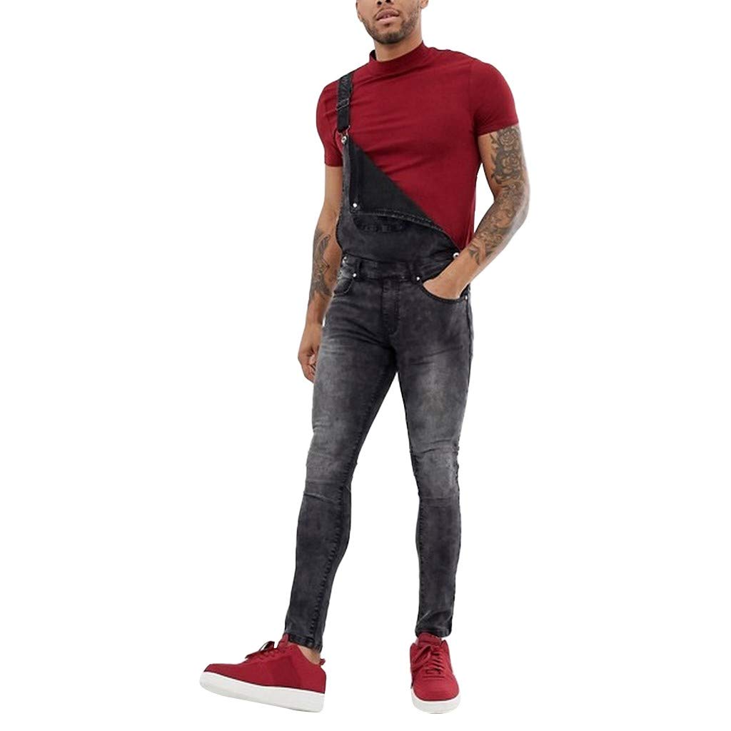 Men's Slim Fit Denim Overalls with Pockets - Streetwear Jumpsuit for Casual Outings