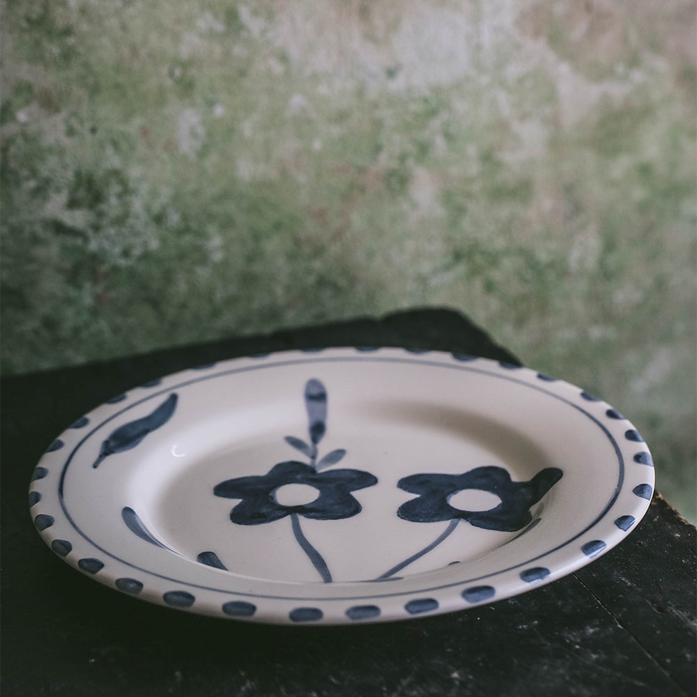 Hand Painted Ceramic Plate with Blue Floral Design - Elegant Dinnerware for Home Decor, Wedding Gifts & Special Occasions