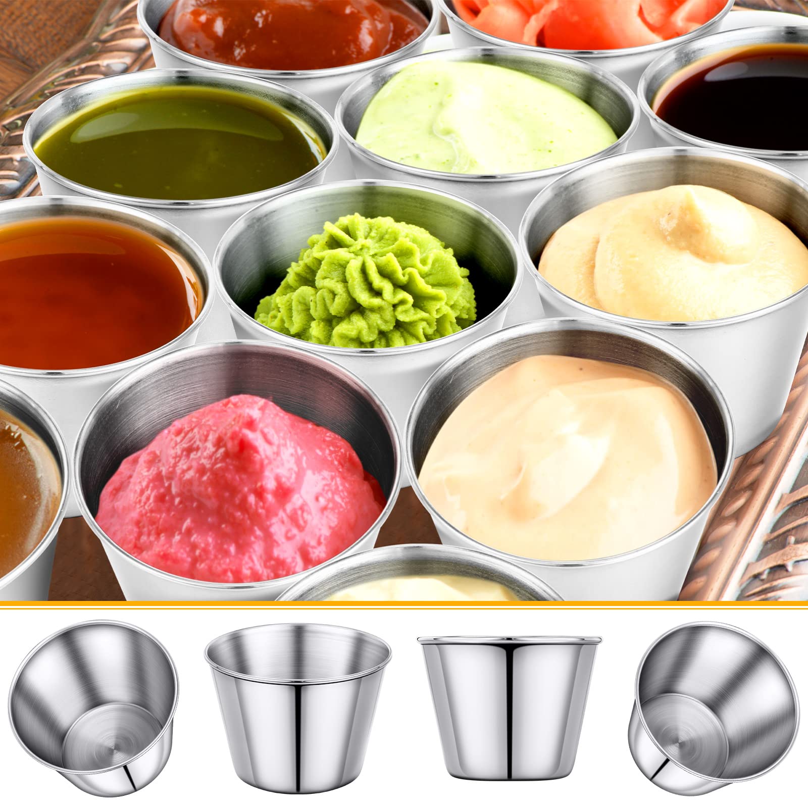 500 Pcs 2.5 oz Stainless Steel Sauce Cups - Metal Ramekins for Salsa, Dipping Sauces & Condiments | Bulk Round Small Bowls for Parties, Restaurants & Catering (BPA-Free, Durable & Reusable)