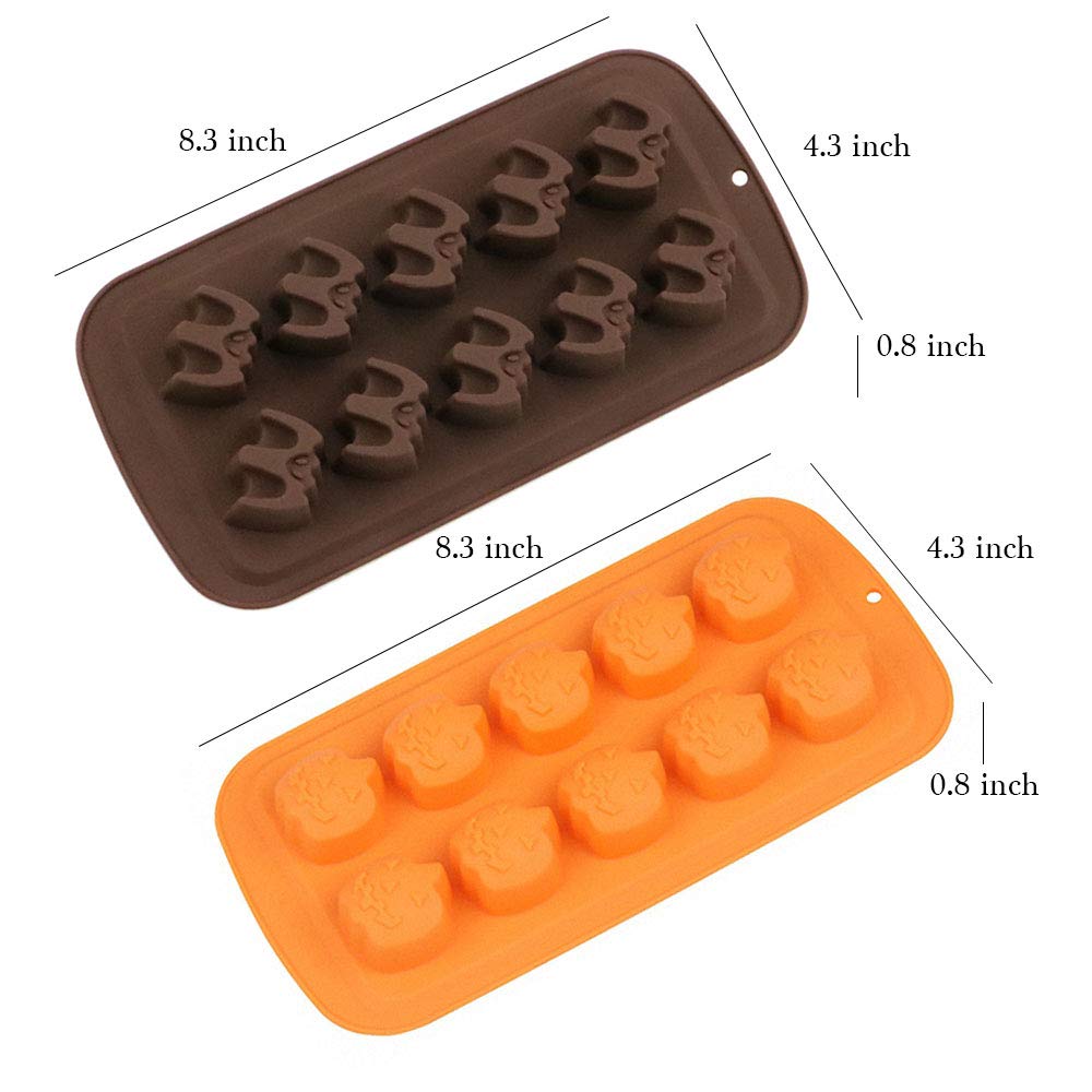 4Pcs Halloween Silicone Chocolate Candy Molds Set - Bat, Pumpkin, Witch Hat, Ghost, Skull Shapes for Jello, Fat Bombs, Soap, Wax, Crayons - Perfect for Halloween Party Favors, DIY Treats & Baking Decorations