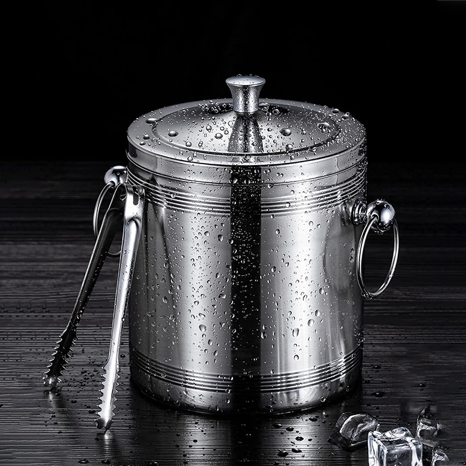 Premium Stainless Steel Double Wall Ice Bucket Set with Lid, Tongs & Strainer - 1L/1.4L/1.7L Capacity for Keeping Ice Cold & Dry - Perfect for Bars, Parties, Chilling Beer, Champagne & Wine - Ideal for Outdoor Gatherings, Home Entertaining & Restaurant Use