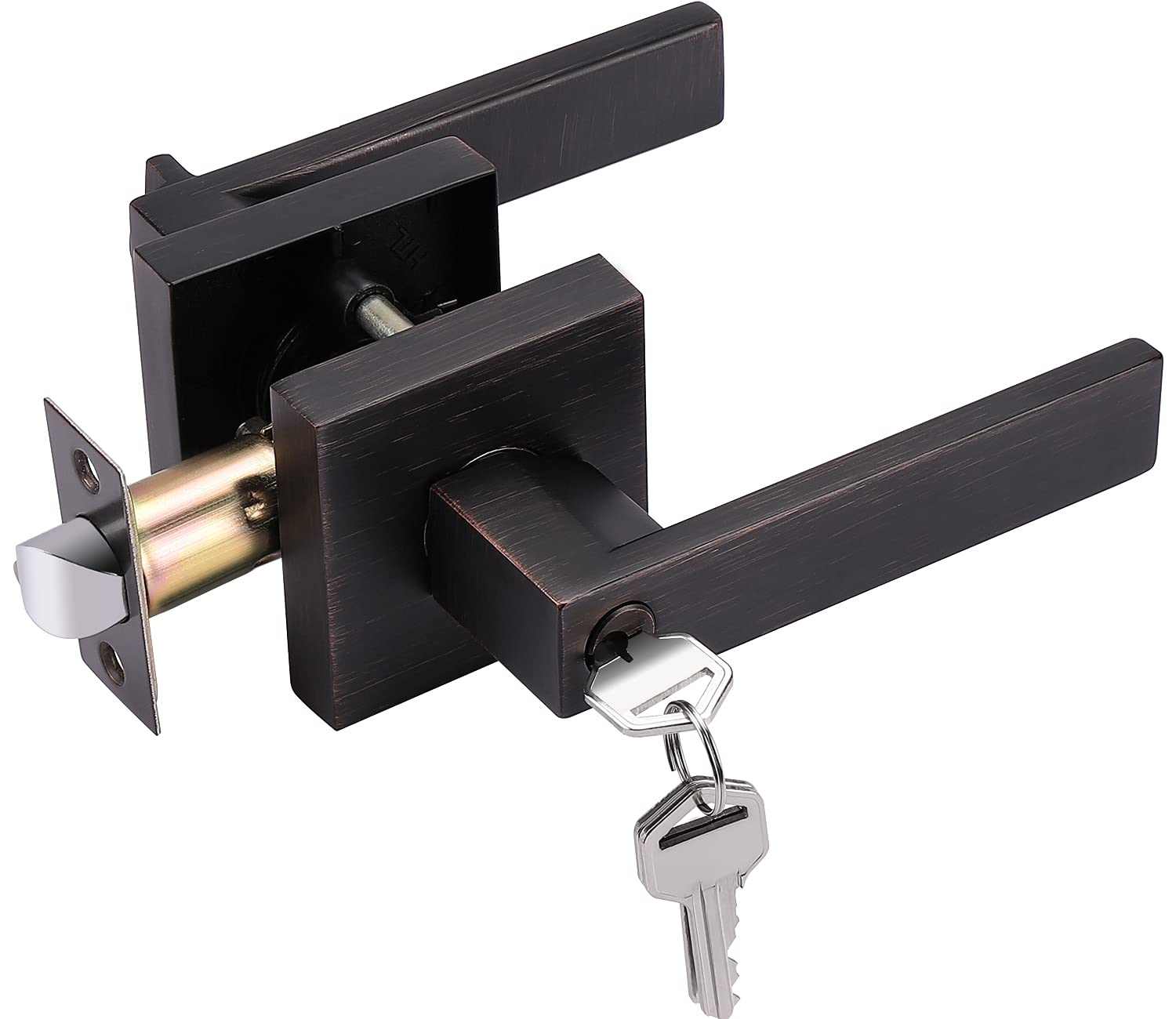 **1 Pack Keyed Alike Entry Door Lever with Lock & Keys – Heavy Duty Oil Rubbed Bronze Door Handle for Office, Front Door, or Commercial Use – Right/Left Handed Lever Lock Set – Perfect for Home Security & Business Entrances**