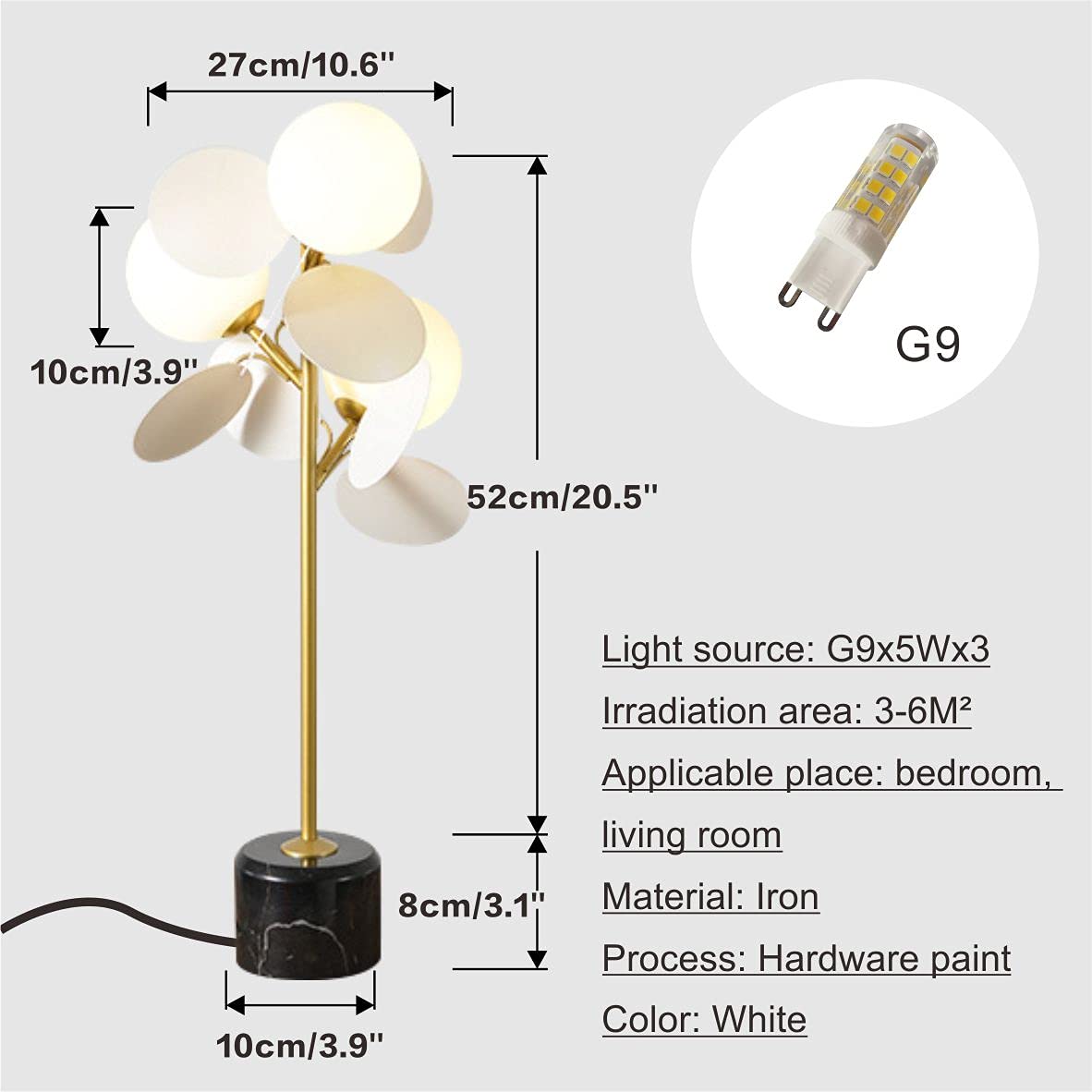 Modern 3-Head Glass Ball Table Lamp - White LED Minimalist Desk Light with G9 Bulb & On/Off Switch | Contemporary Bedside Nightstand Lighting for Bedroom, Study, Office & Living Room Decor