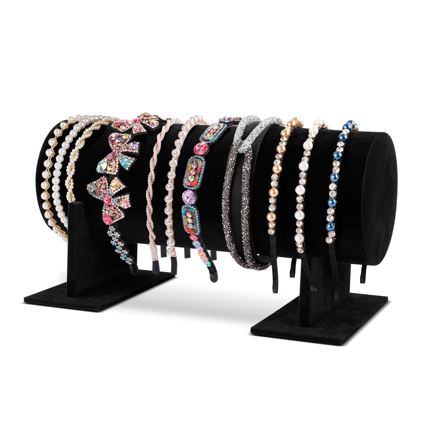 Flexzion Velvet Headband Display Stand - Adjustable Detachable Base Organizer for Hair Hoops, Scrunchies & Bracelets | Women's Hair Accessory Storage Solution | Perfect for Salon, Retail Display & Bedroom Organization