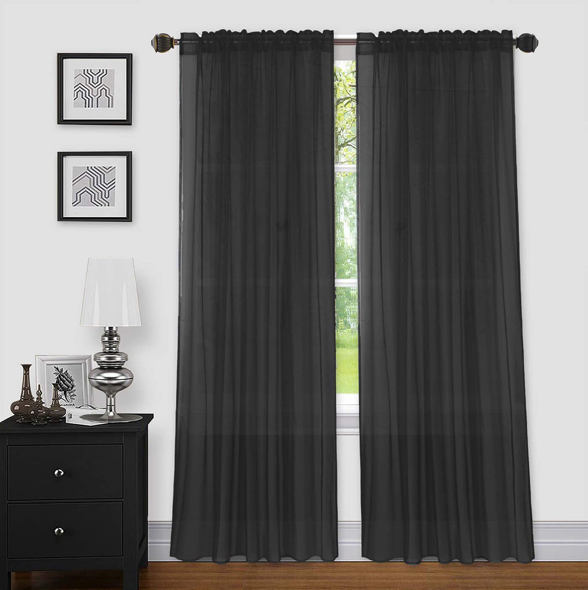 Premium Black Voile Sheer Curtains for Windows - 2 Panels Set with Rod Pocket, 54 x 63 Inches (WxL) - Light Filtering Window Drapes for Bedroom, Living Room & Home Decor - Elegant Privacy Sheers for Daytime Use & Natural Light Control
