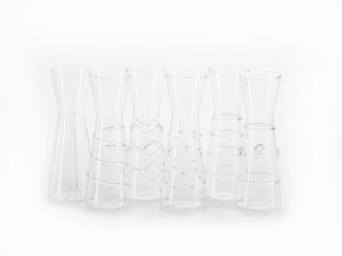 Zalli Premium Glass Carafe Set - 6-Piece Assorted Glass Pitchers for Water, Juice & Iced Tea - Perfect for Dining, Entertaining & Home Decor