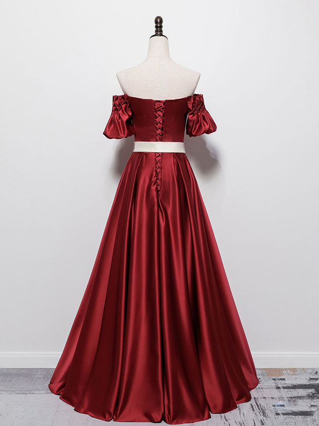 Elegant Burgundy Satin Long Prom Dress for Women - Formal Evening Gown & Bridesmaid Dress - Perfect for Weddings, Homecoming, and Special Occasions