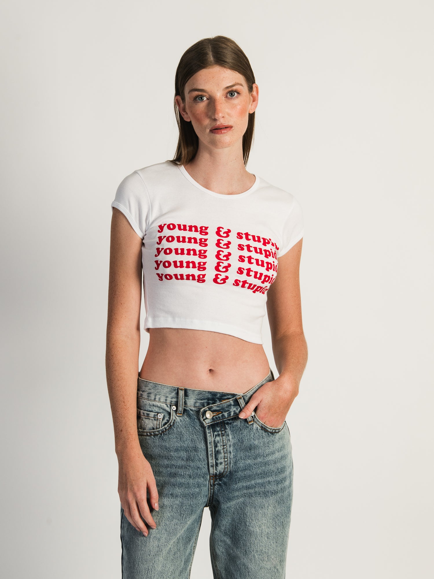 Barstool Sports Young & Stupid Cropped T-Shirt - Trendy Graphic Tee for Women | Casual Streetwear, Summer Outfits & Concert Style