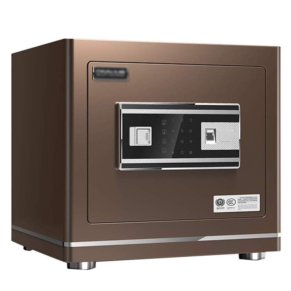 Steel Home Security Safe - Electronic Fingerprint & Password Safe Box with Anti-Theft Alarm for Office, Jewelry & Documents - Heavy Duty All Steel Cabinet Safe (Gold/Brown)