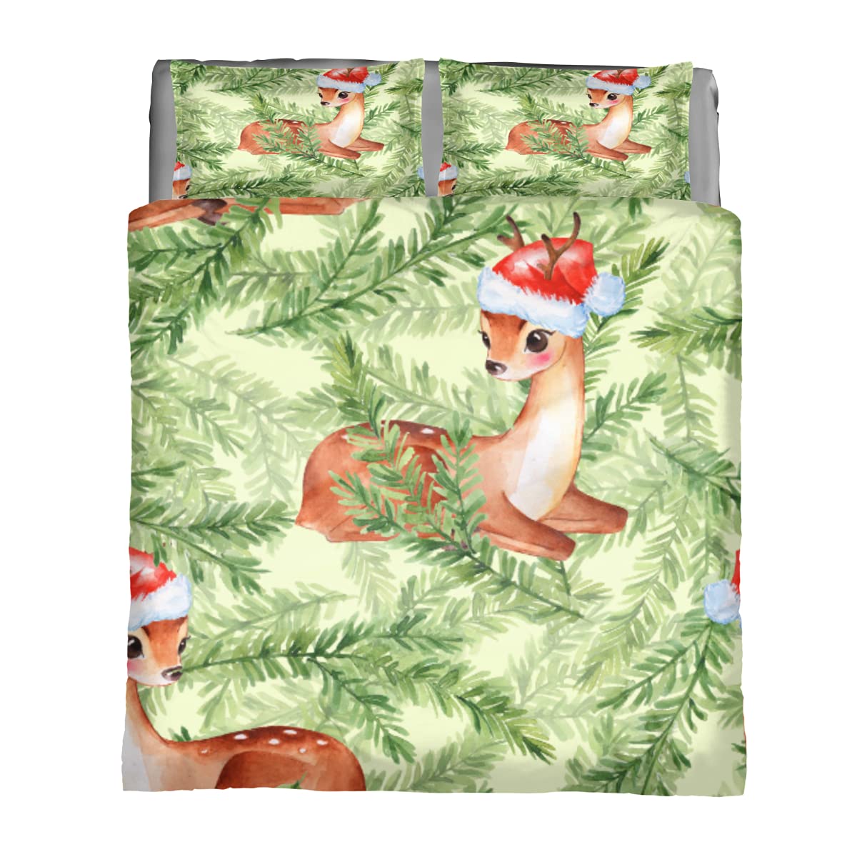 **King Size Christmas Fawns & Fir Tree Duvet Cover Set - Soft, Lightweight 3-Piece Comforter Set with 1 Duvet Cover & 2 Pillowcases - All Season Bedding for Cozy Holiday Decor & Winter Warmth**