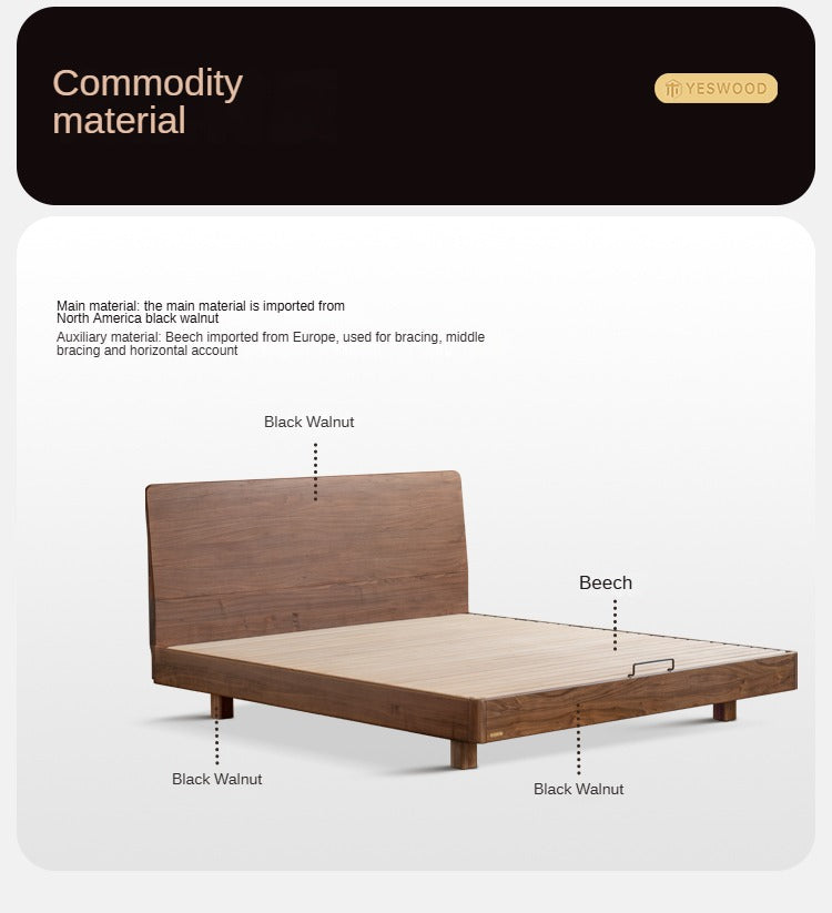 Solid Black Walnut Wood King Size Suspended High Headboard Bed Frame - Modern Platform Bed for Master Bedroom, Guest Room & Luxury Home Decor