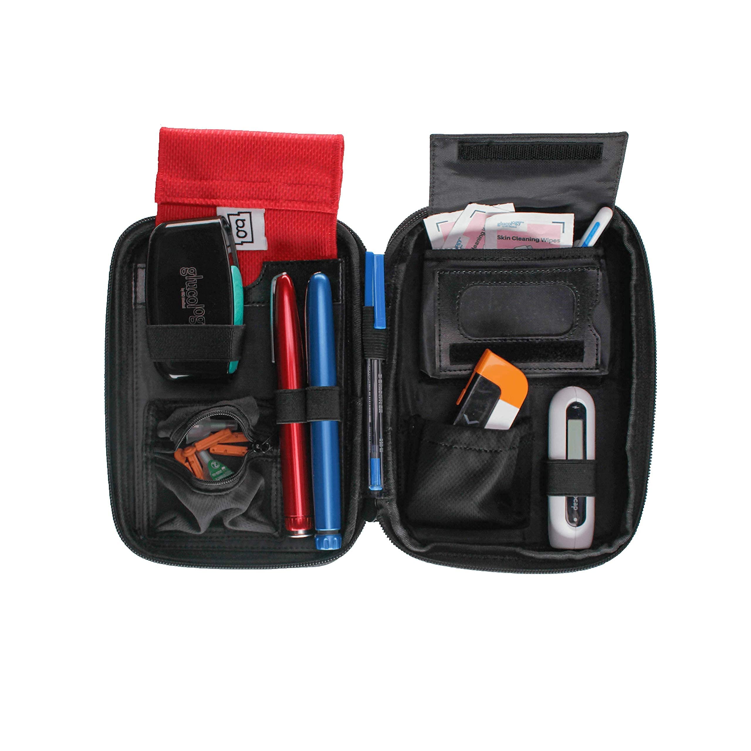 Glucology Diabetes Travel Essentials Kit - Red Classic Diabetes Travel Case with 3 Travel Sharps Disposal Containers | Portable Blood Sugar Management for Diabetics on the Go