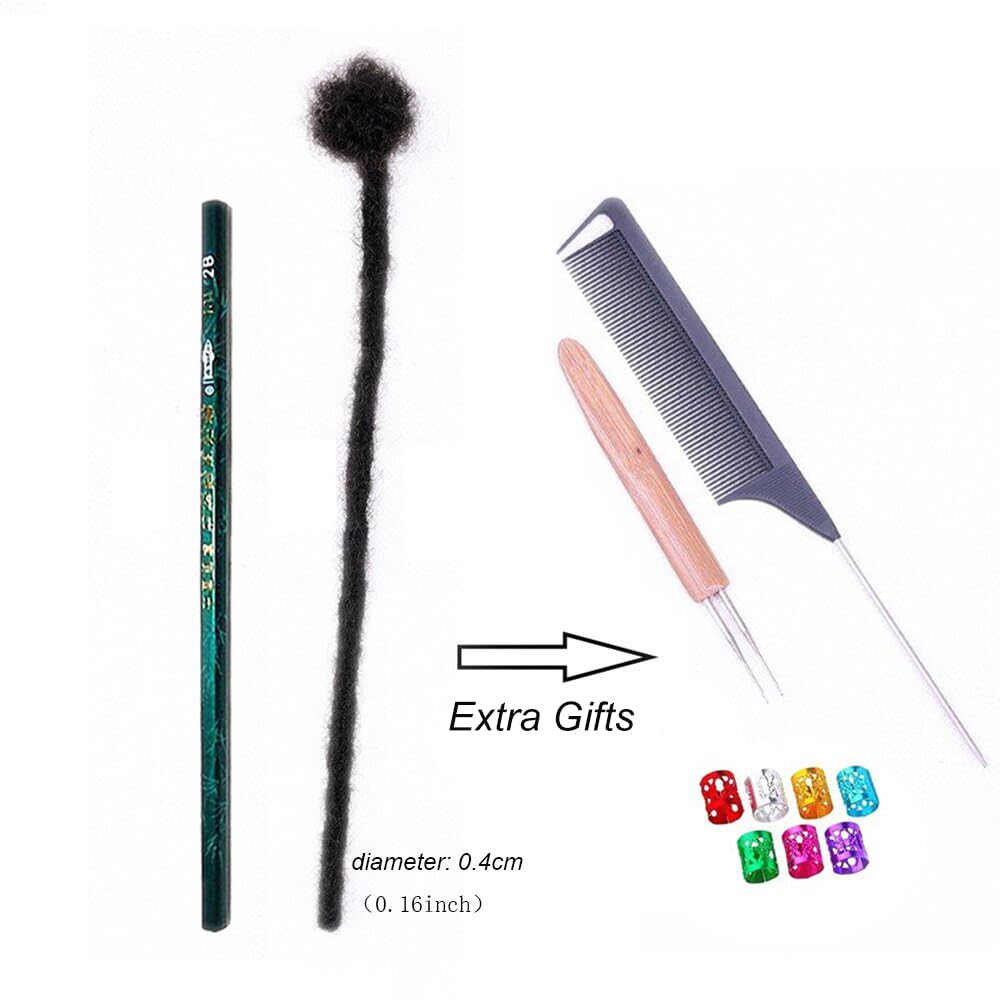 100% Real Human Hair Dreadlock Extensions for Women & Men - 0.4cm Thickness, 12 Inch, 10 Strands - Handmade Permanent Loc Extensions - Natural Black - Can Be Dyed & Bleached - Perfect for Boho, Festival, and Everyday Protective Hairstyles