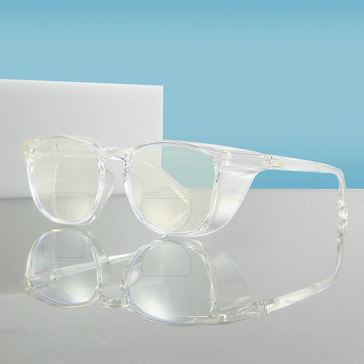 Photochromic Bifocal Safety Reading Glasses for Women & Men - Transparent Square Frame Transition Lenses - Perfect for Outdoor Work, Reading, and Computer Use